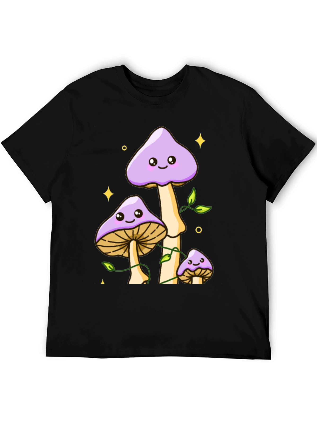 Black Cute Mushroom Graphic Tee - Black Cotton Shirt view 5