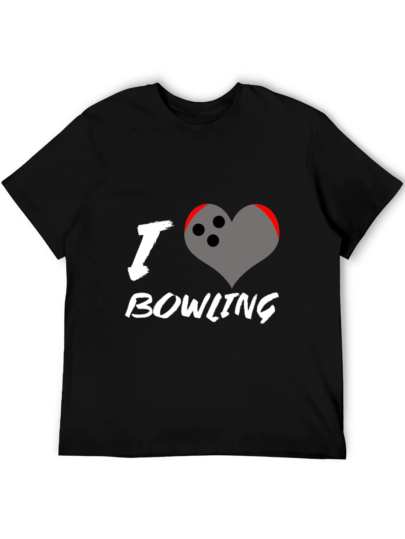 Black I Love Bowling T-Shirt - Heart Bowling Ball Graphic view 5