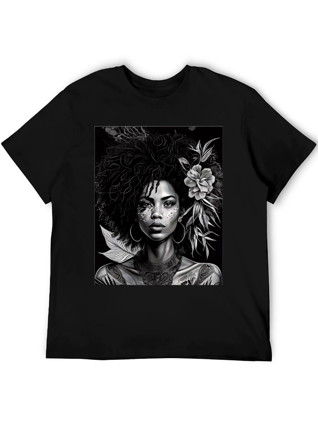 Black Woman Portrait Graphic Tee - Elegant Black T-Shirt view 5