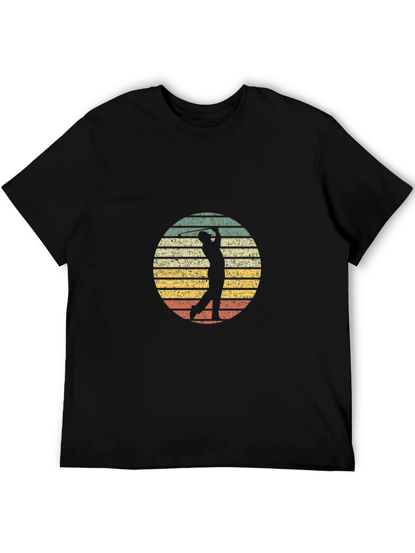 Black Retro Golfer T-Shirt - Vintage Sunset Design view 5
