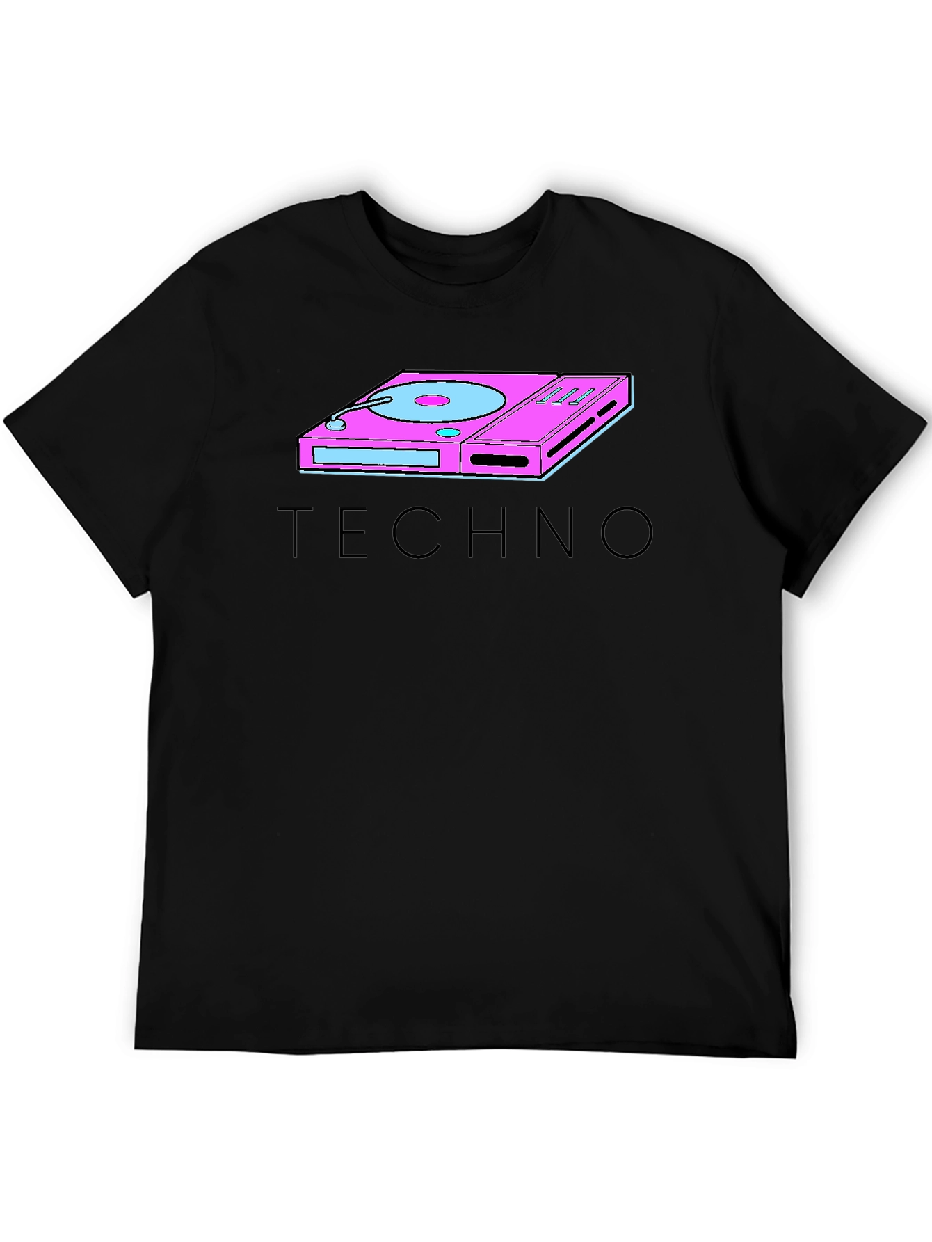 Black Retro Techno Turntable Graphic T-Shirt view 5