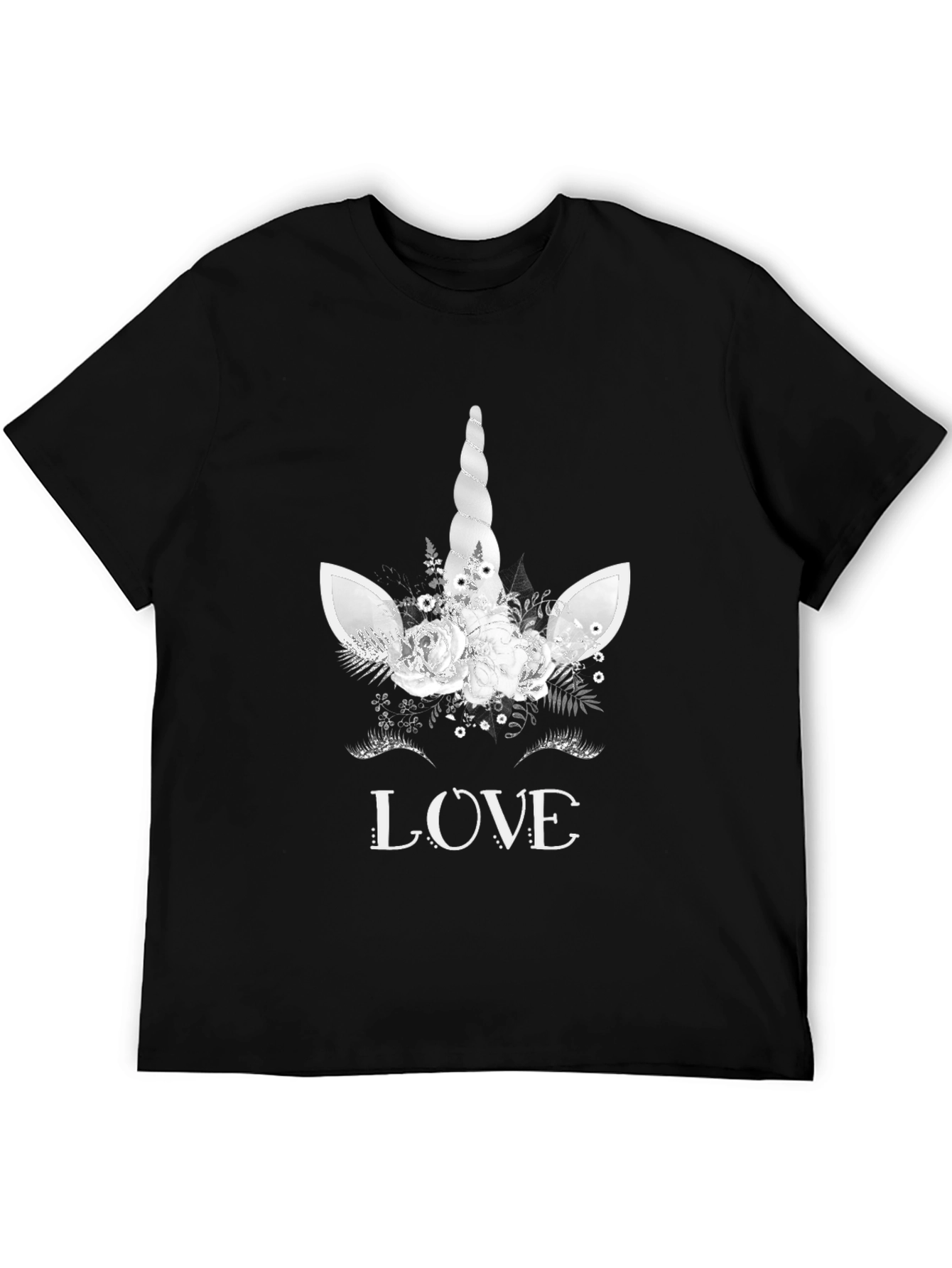 Black Unicorn Love Graphic Tee - Black Cotton T-Shirt view 5