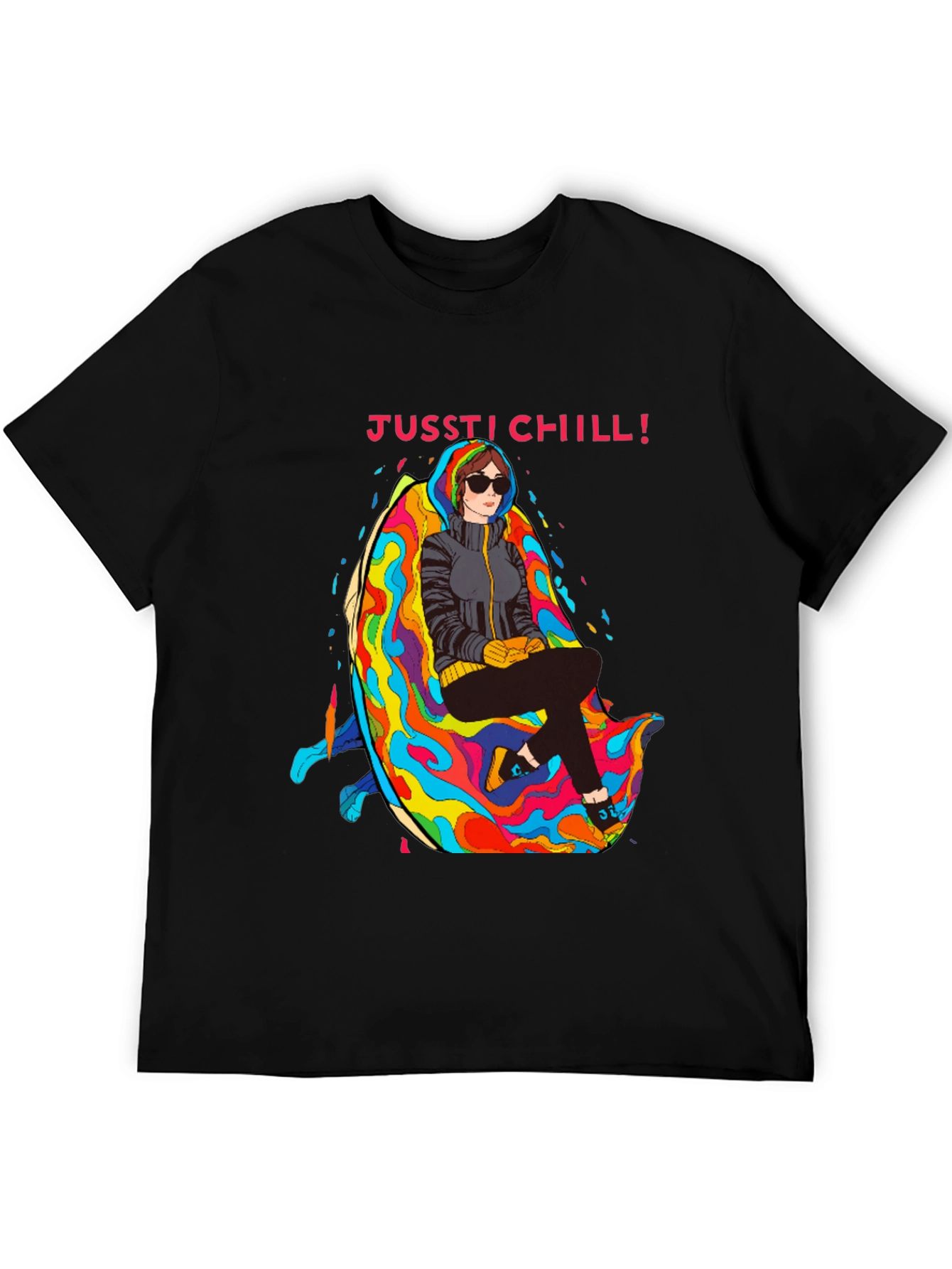 Black Just Chill T-Shirt - Relaxed Fit, Unique Graphic Tee view 5