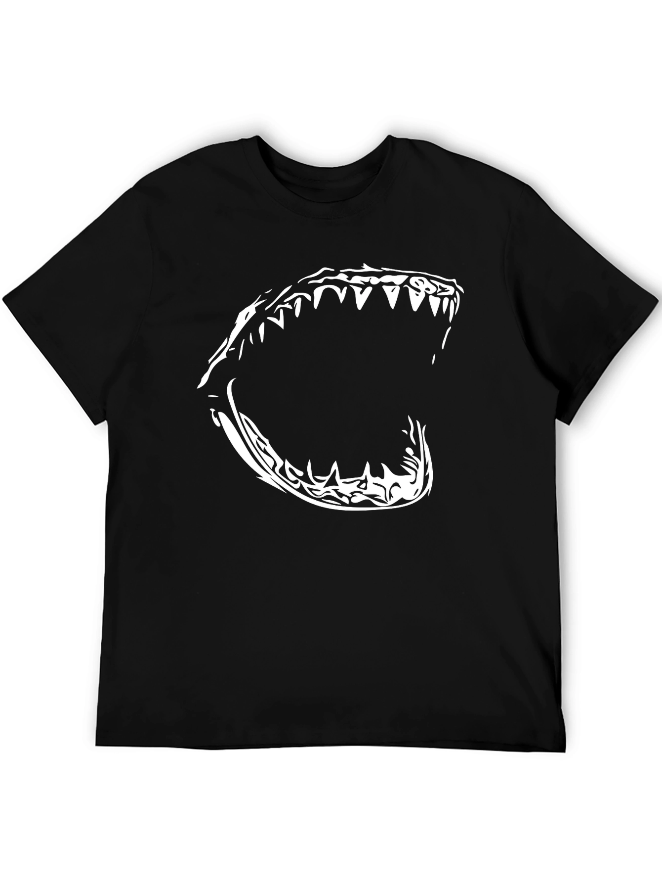Black Men's Black T-Shirt with Shark Jaw Graphic view 5