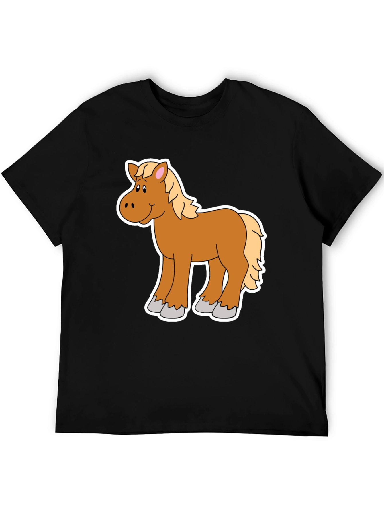 Black Cartoon Horse Graphic Tee - Black Unisex Shirt view 5