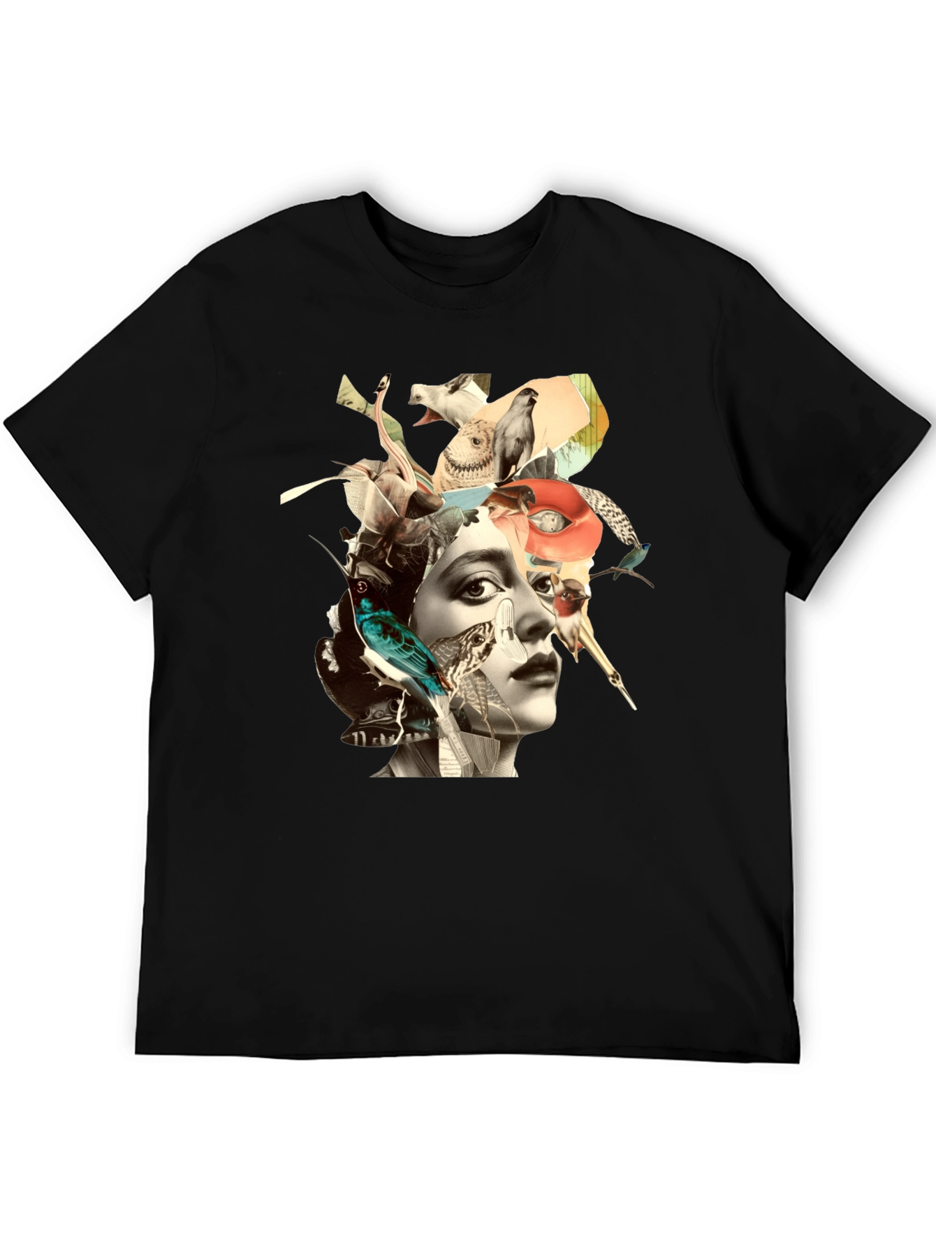 Black Artistic Collage Graphic Tee - Unisex Black T-Shirt view 5