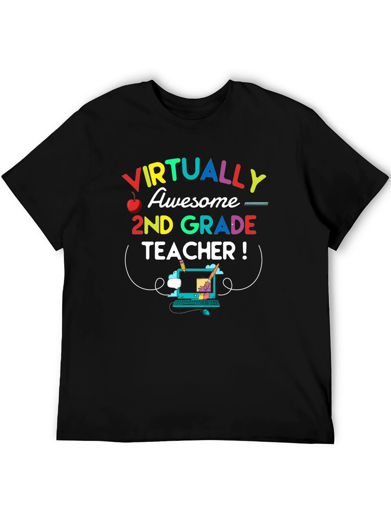 Black Virtually Awesome 2nd Grade Teacher T-Shirt view 5