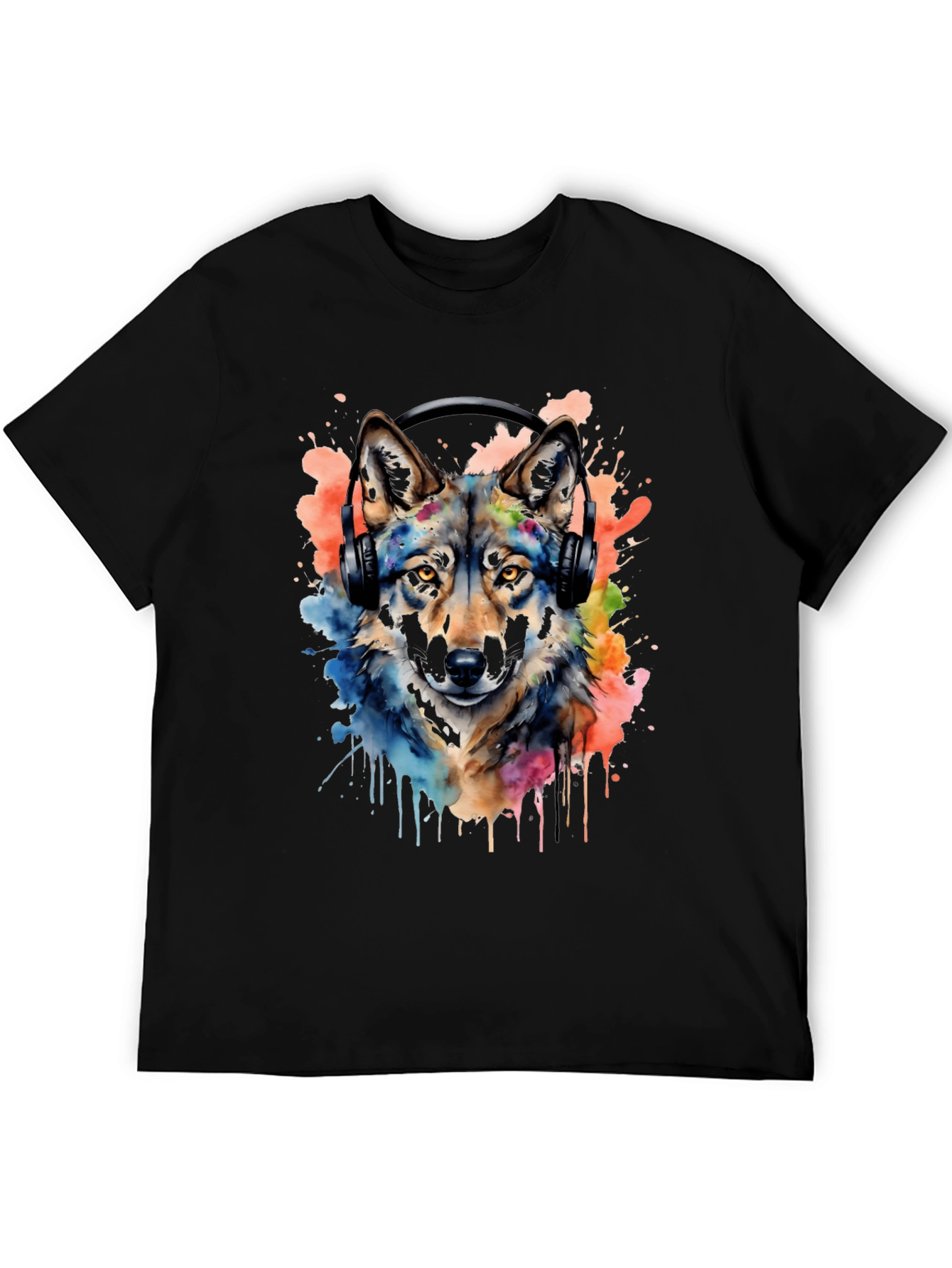 Black Wolf Headphone Graphic T-Shirt view 5