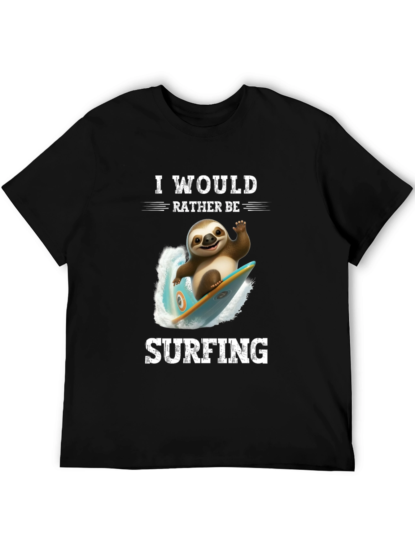 Black Surfing Sloth Graphic T-Shirt - Relaxed Fit view 5