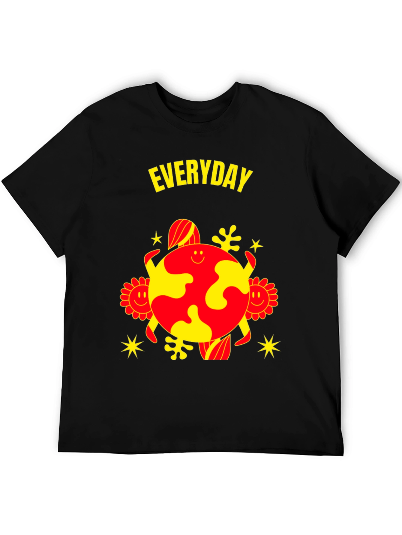 Black Everyday Graphic Tee - Unique Yellow & Red Design view 5