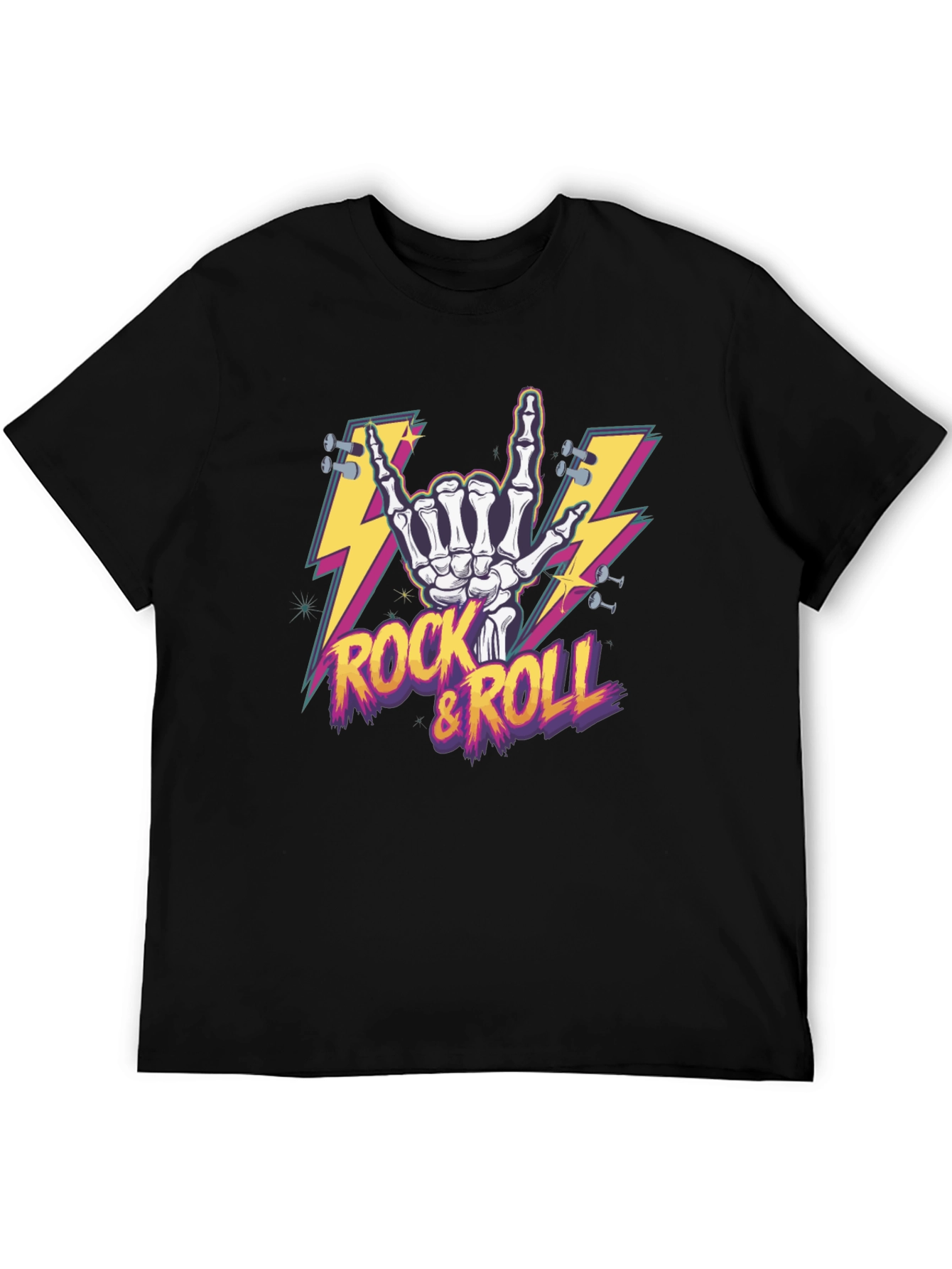 Black Rock & Roll Skeleton Hand Graphic T-Shirt view 5