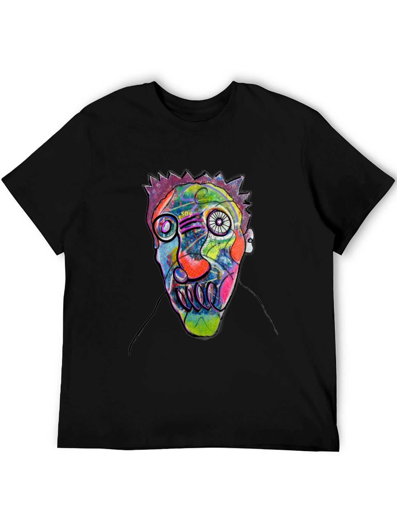 Black Abstract Face Art Black T-Shirt view 5