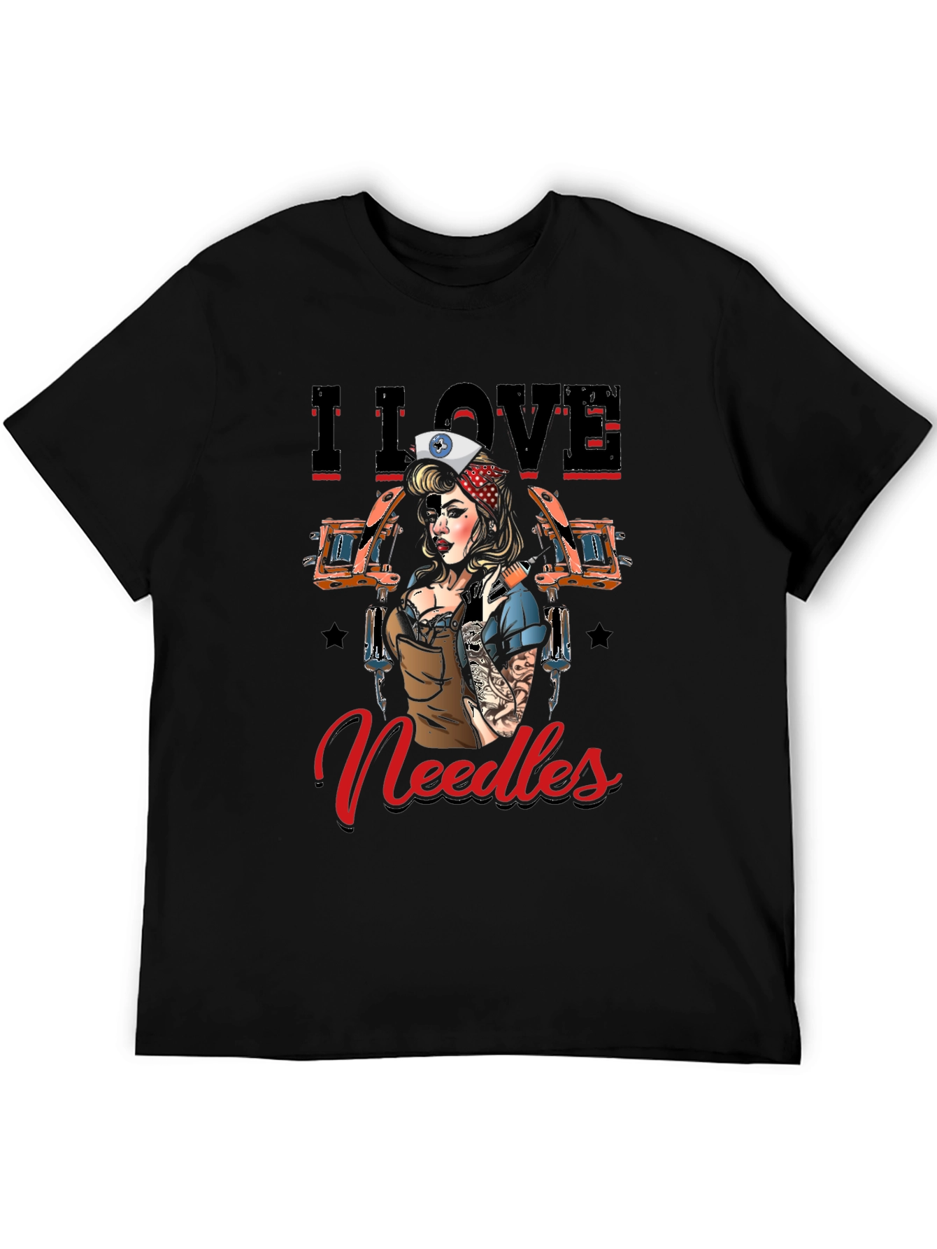 Black I Love Needles Tattoo Artist T-Shirt view 5