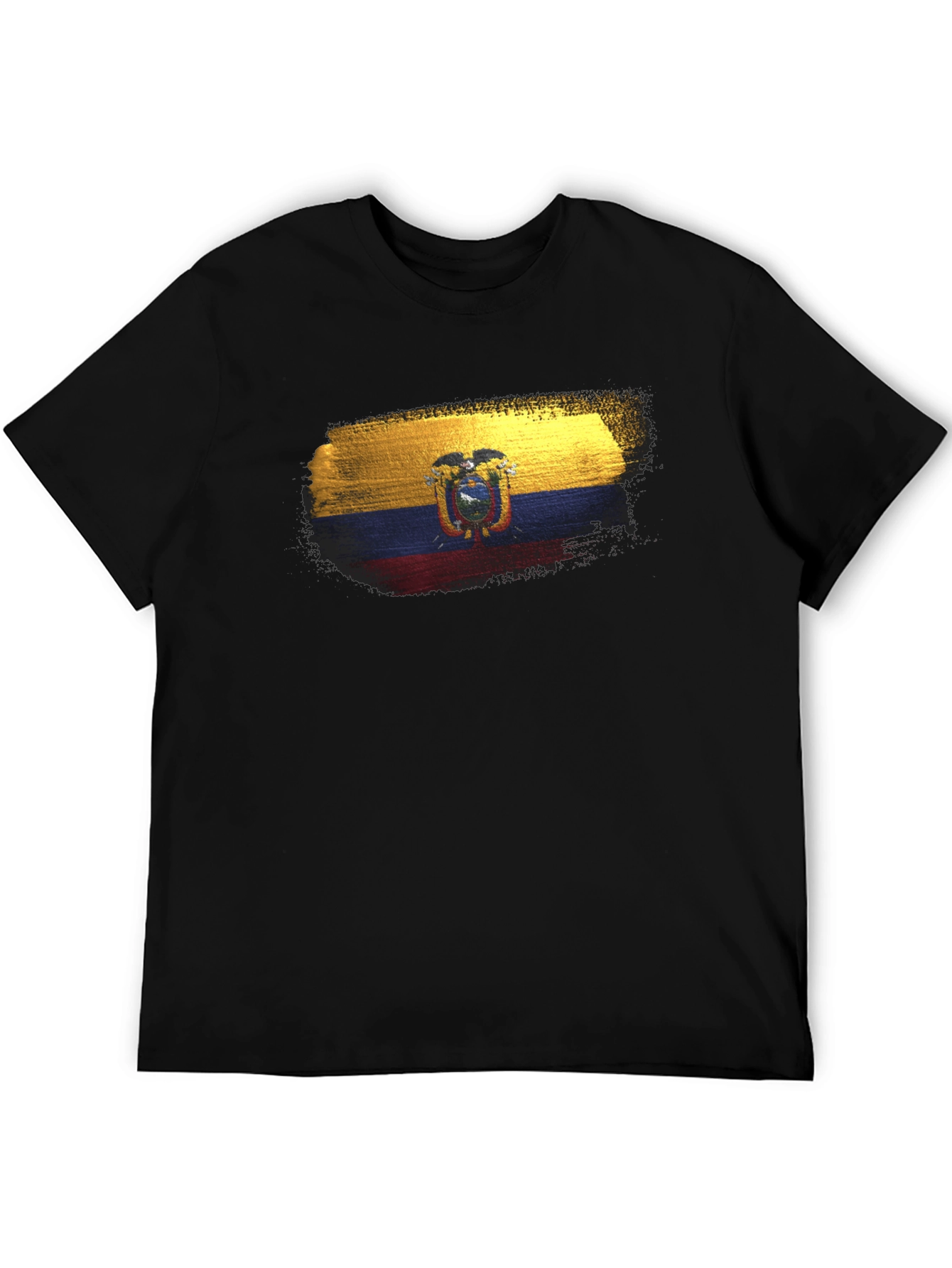 Black Ecuador Flag T-Shirt - Black Crew Neck Tee view 5