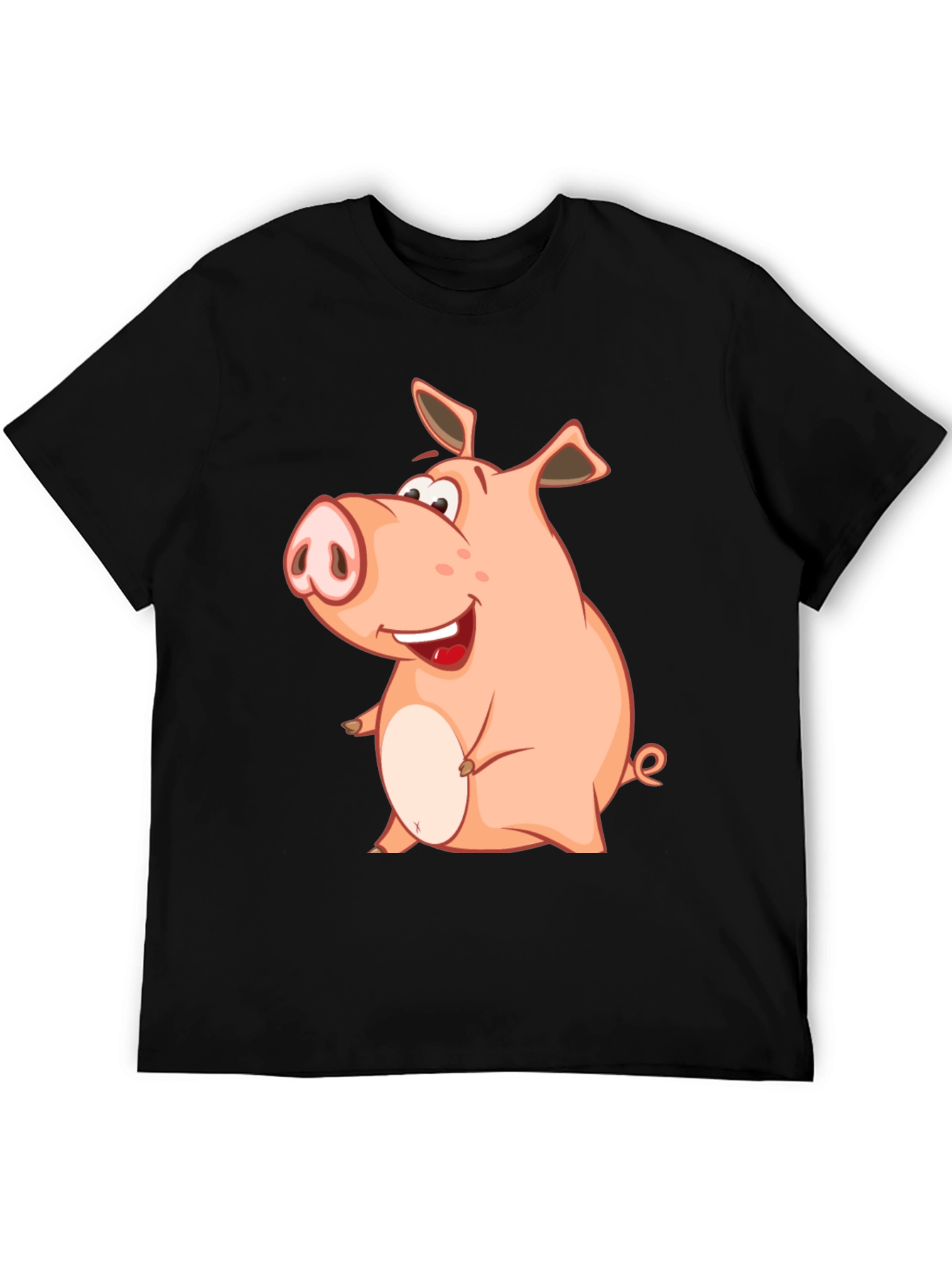Black Funny Pig Cartoon Graphic Tee - Black Cotton Shirt view 5