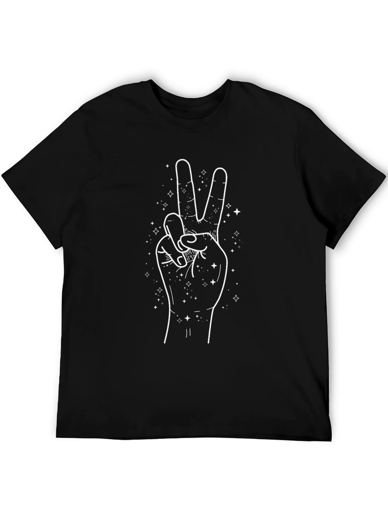 Black Peace Sign Hand Graphic T-Shirt - Unisex Black Tee view 5