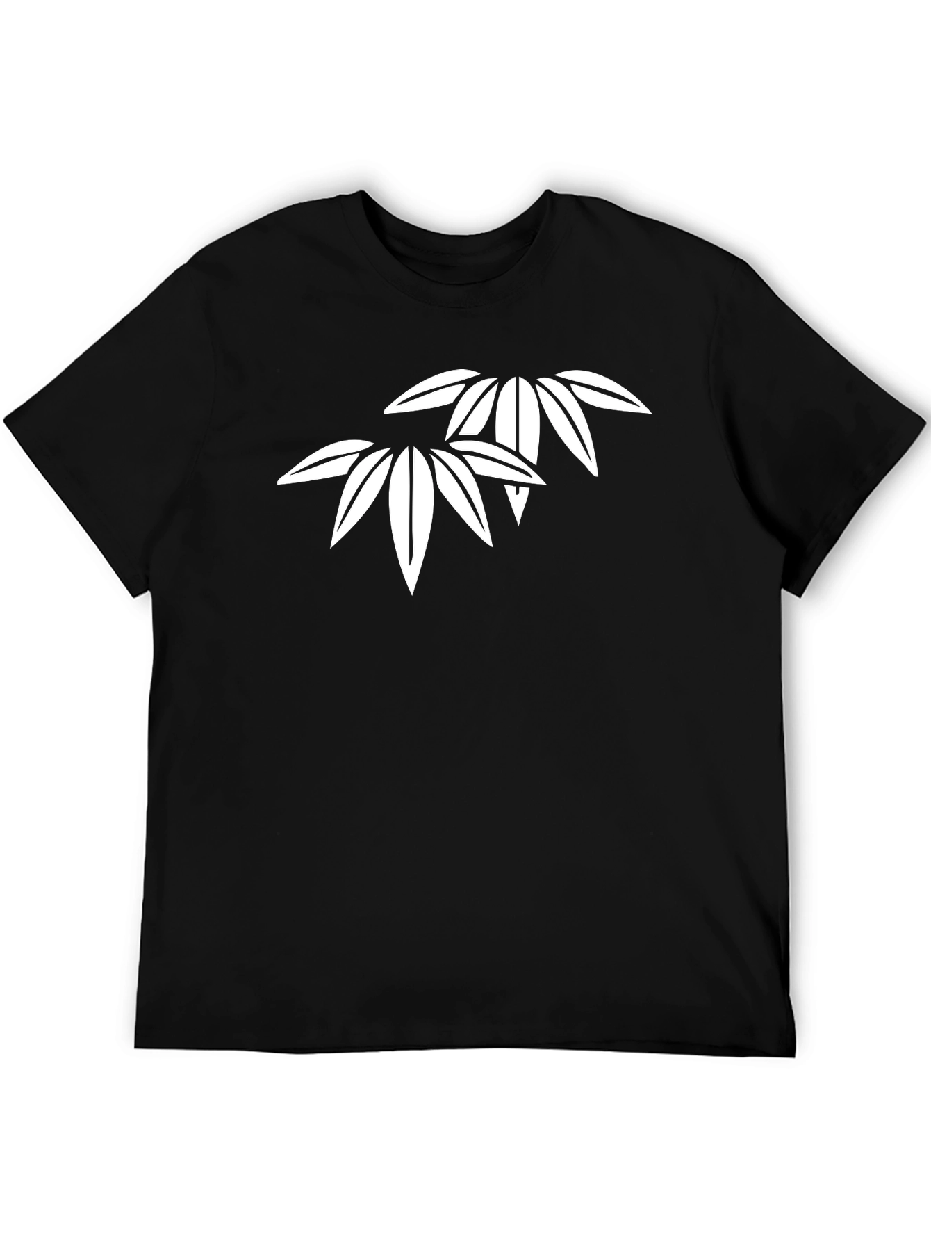 Black Minimalist Bamboo Leaf Graphic Black T-Shirt view 5