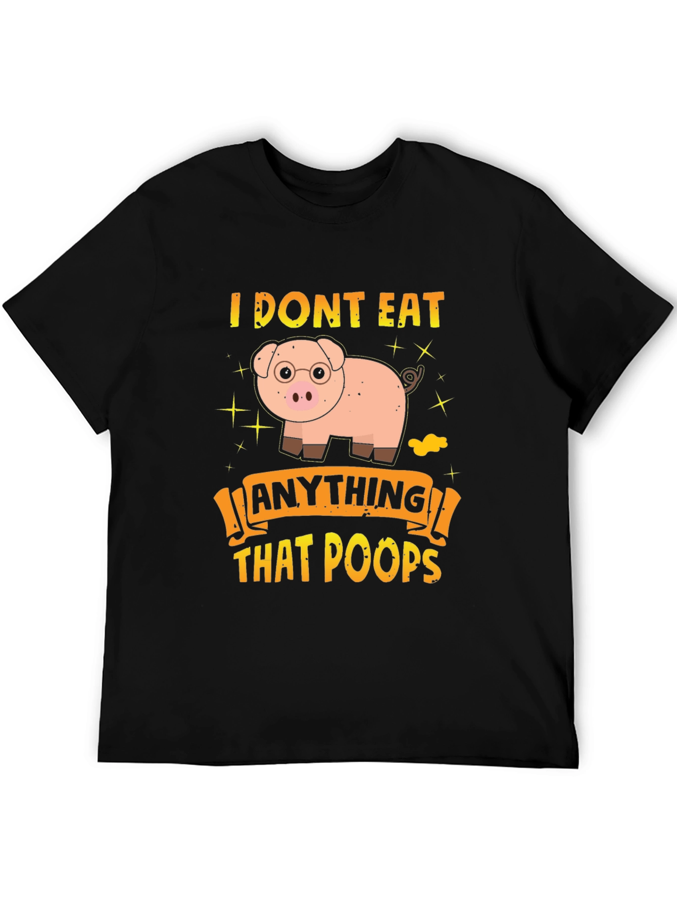 Black Funny Vegan Pig T-Shirt view 5