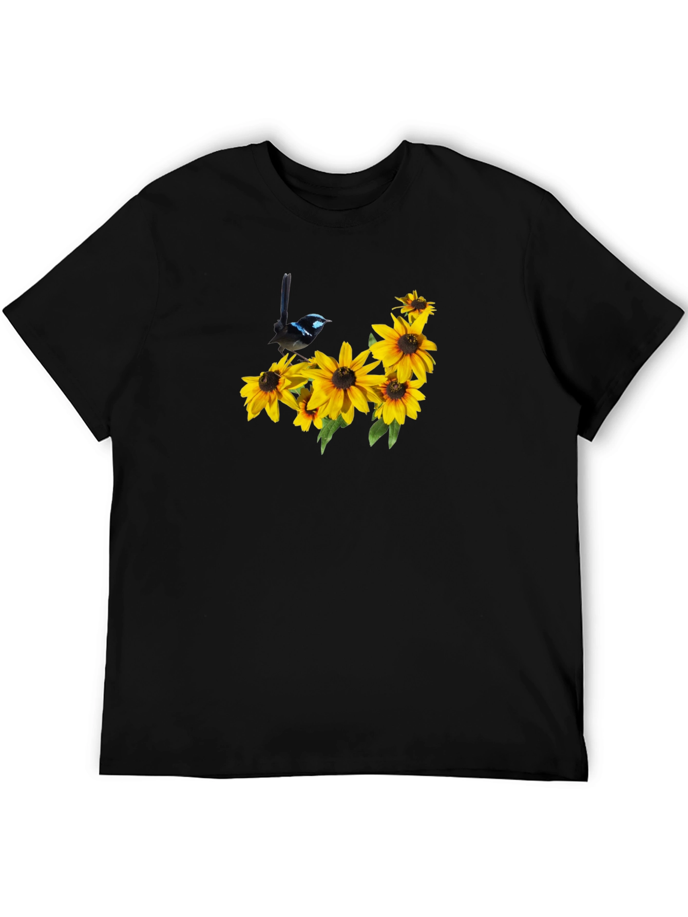 Black Black Tee with Bird and Sunflower Graphic view 5