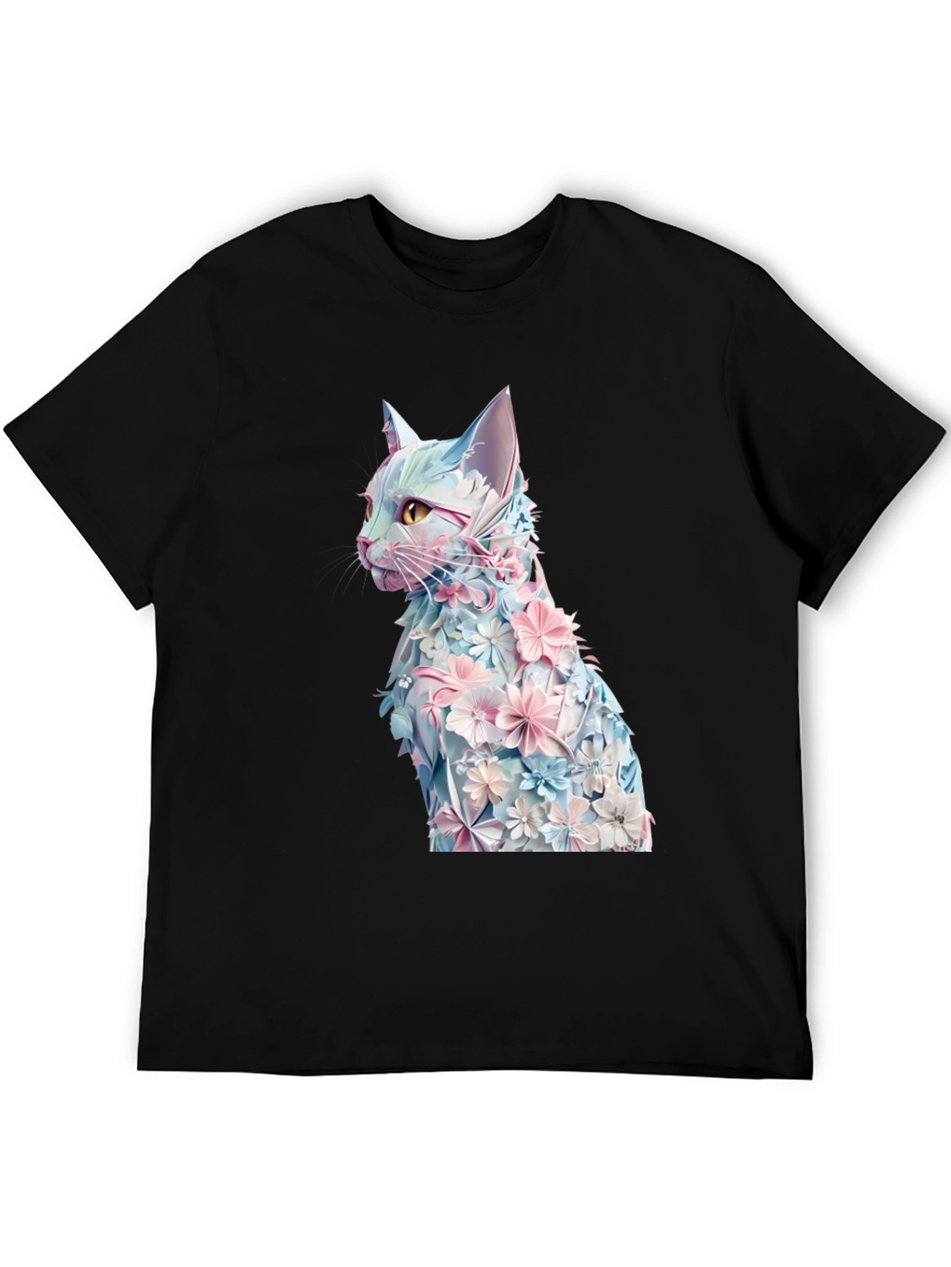 Black Floral Cat Graphic Tee - Stylish Black T-Shirt view 5