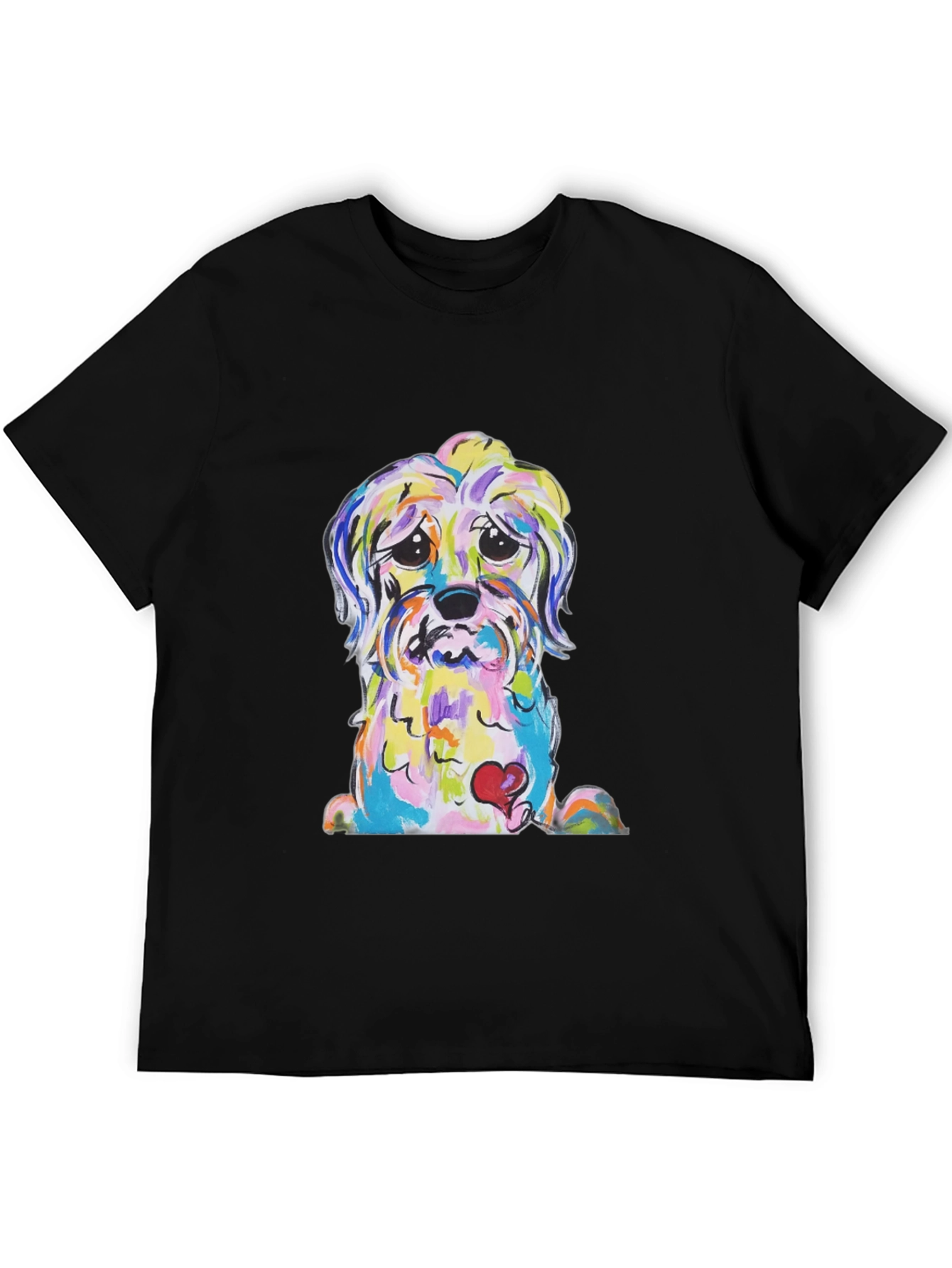 Black Dog With Heart Colorful Graphic T-Shirt view 5
