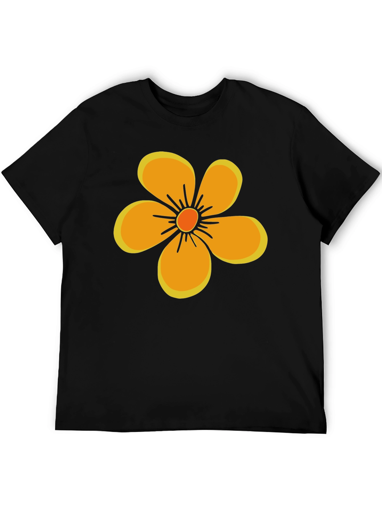Black Black T-Shirt with Orange Flower Graphic view 5
