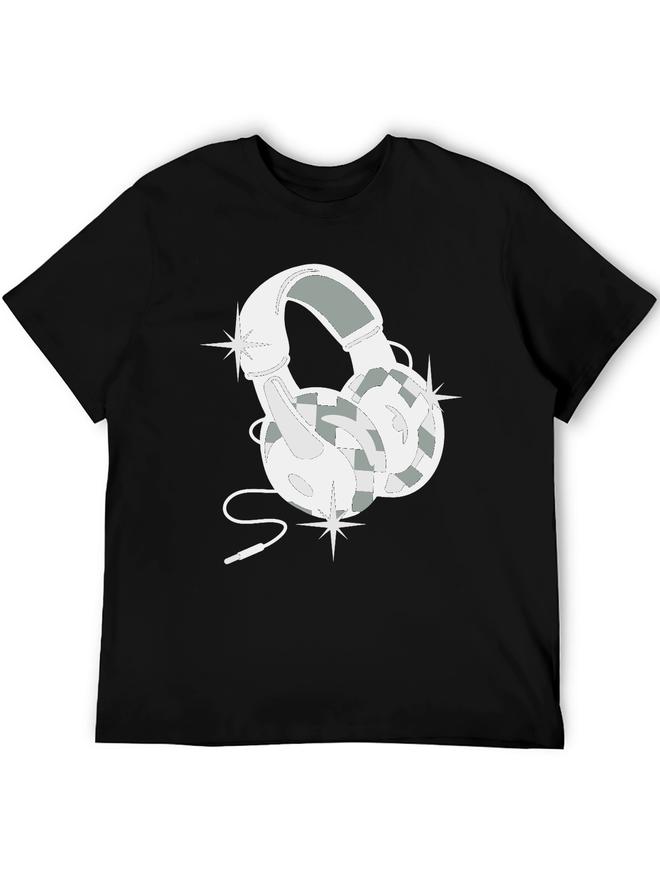Black Stylish Headphones Graphic T-Shirt view 5