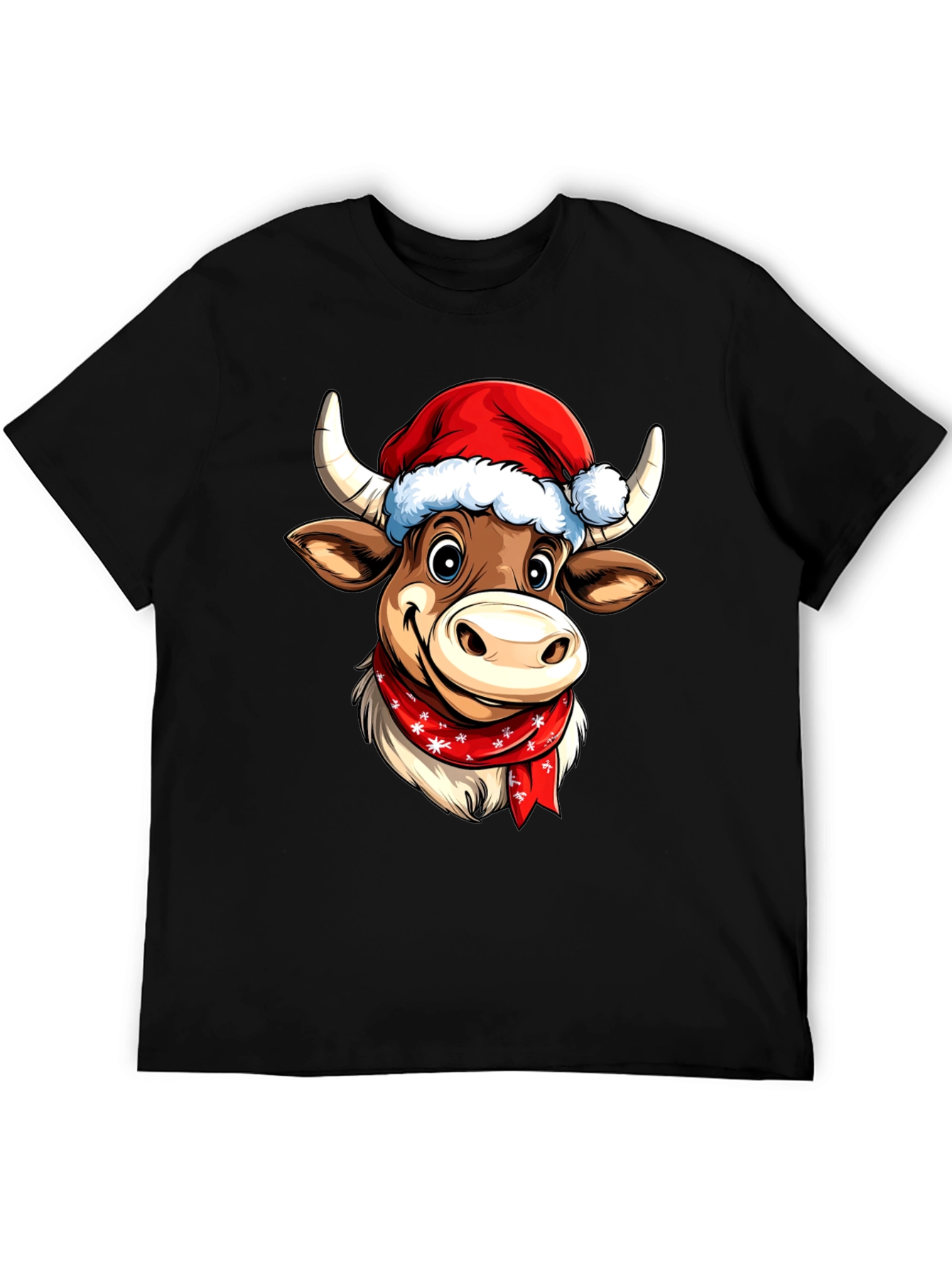 Black Festive Cartoon Cow T-Shirt view 5