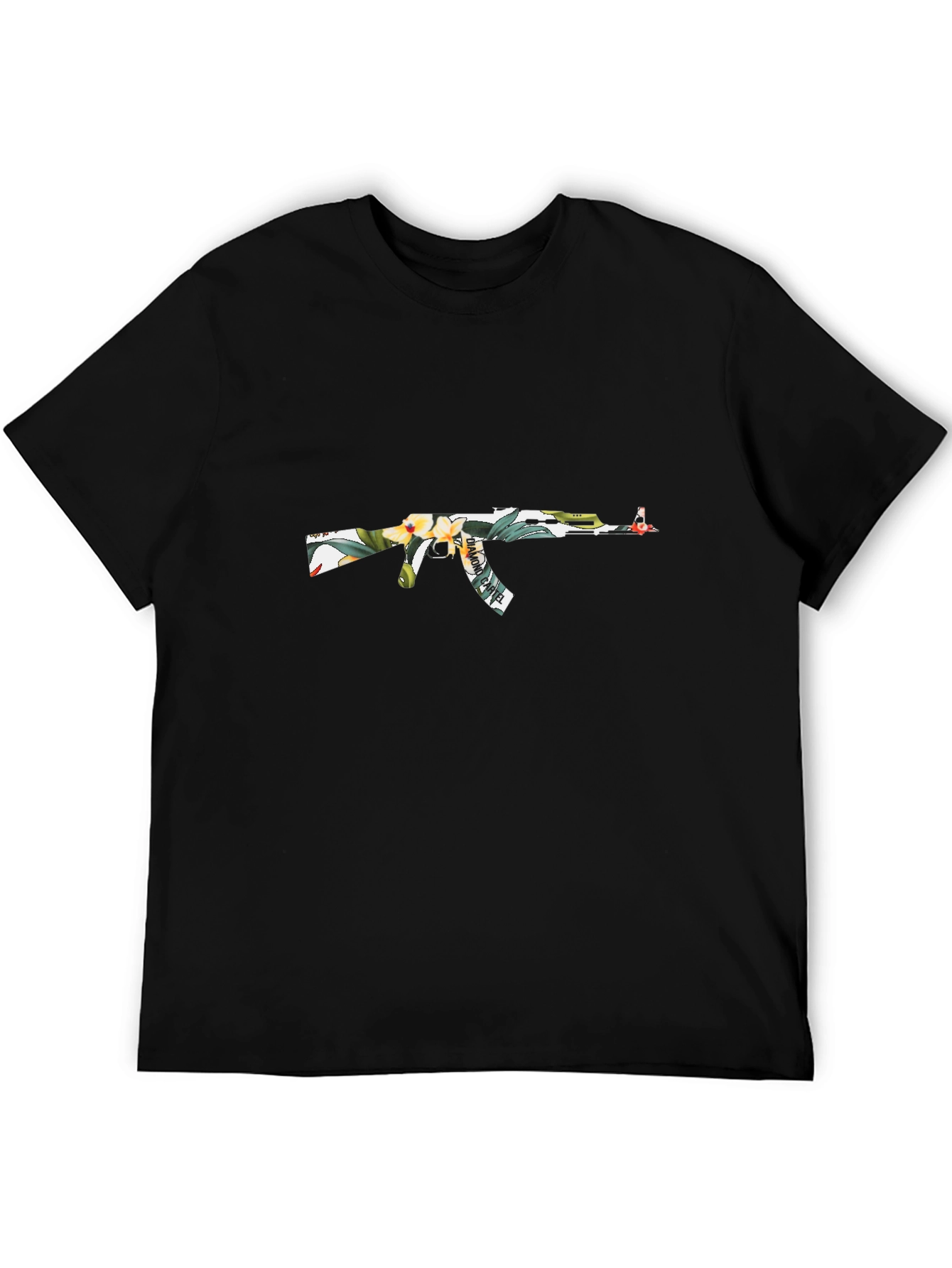 Black Floral AK-47 Graphic T-Shirt - Black view 5