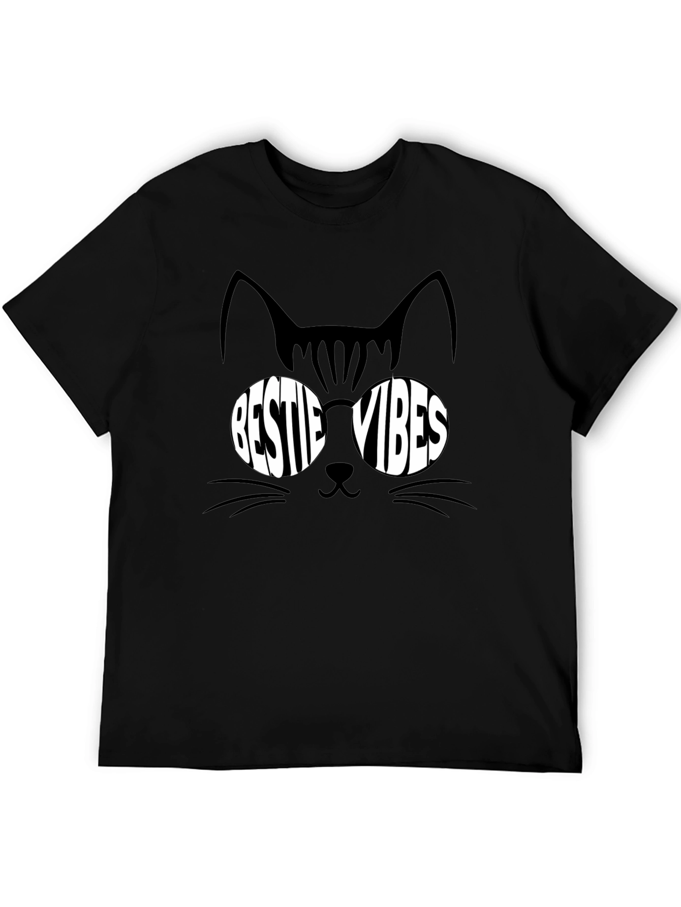 Black Cool Cat Bestie Vibes Black T-Shirt view 5