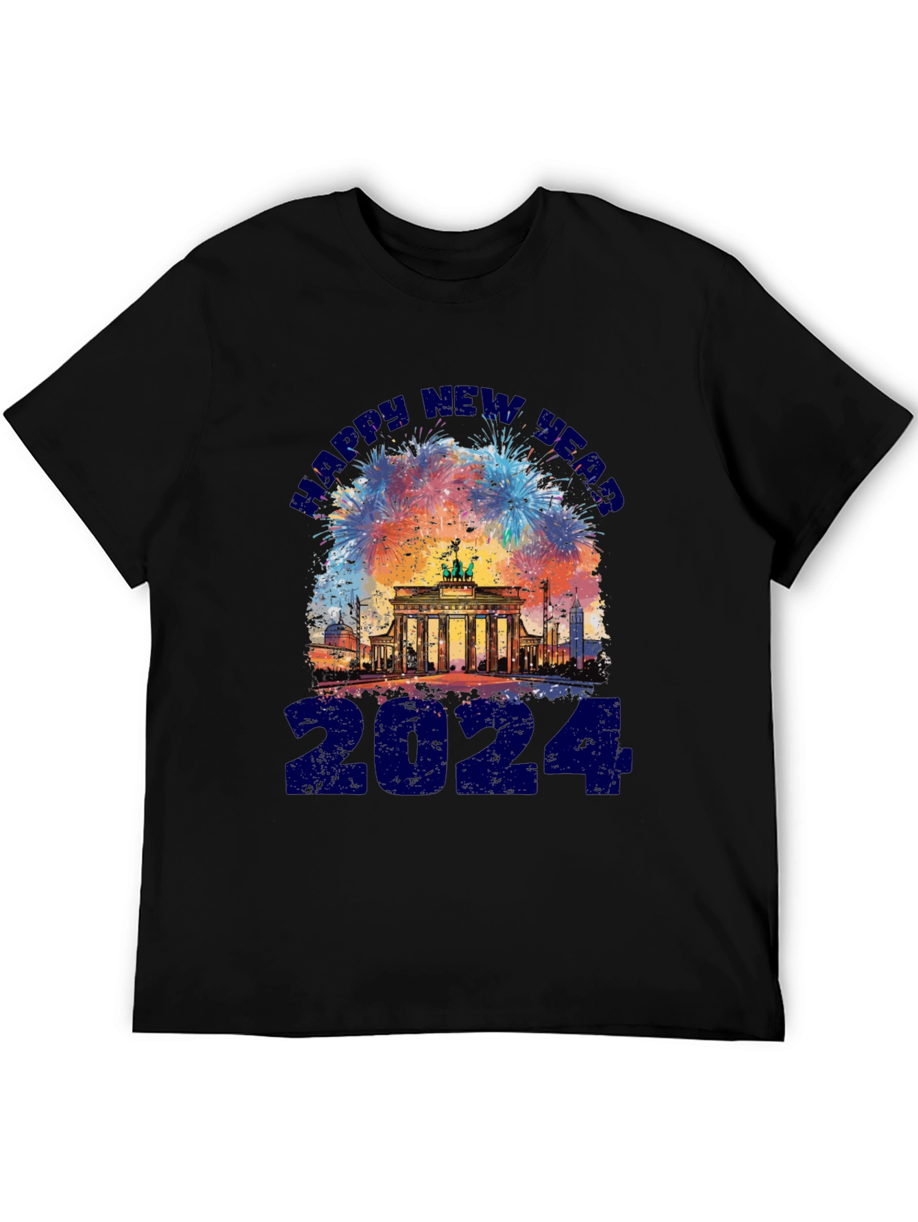 Black Happy New Year 2024 Berlin Fireworks T-Shirt view 5