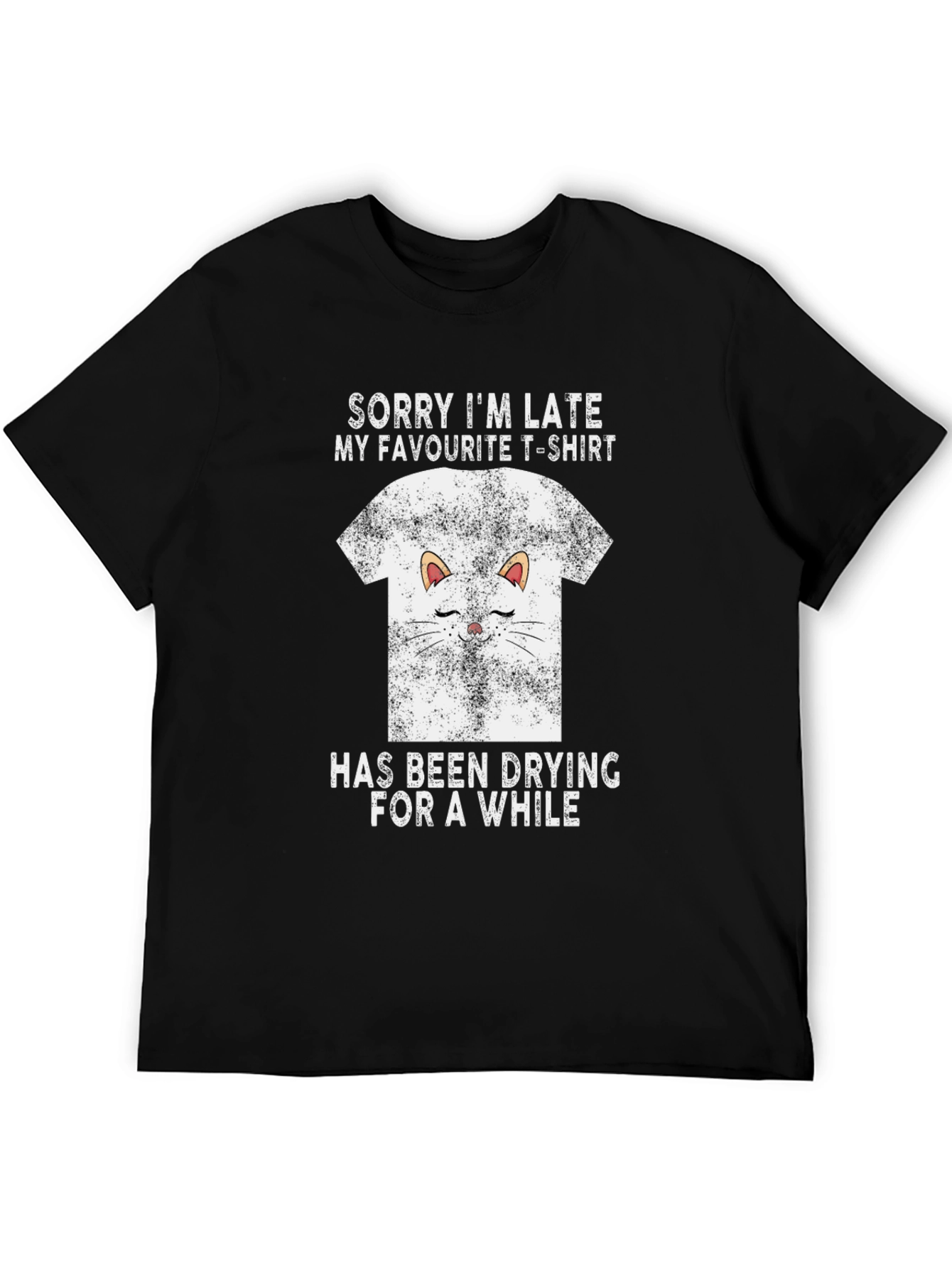 Black Funny Cat T-Shirt - Sorry I'm Late Graphic Tee view 5