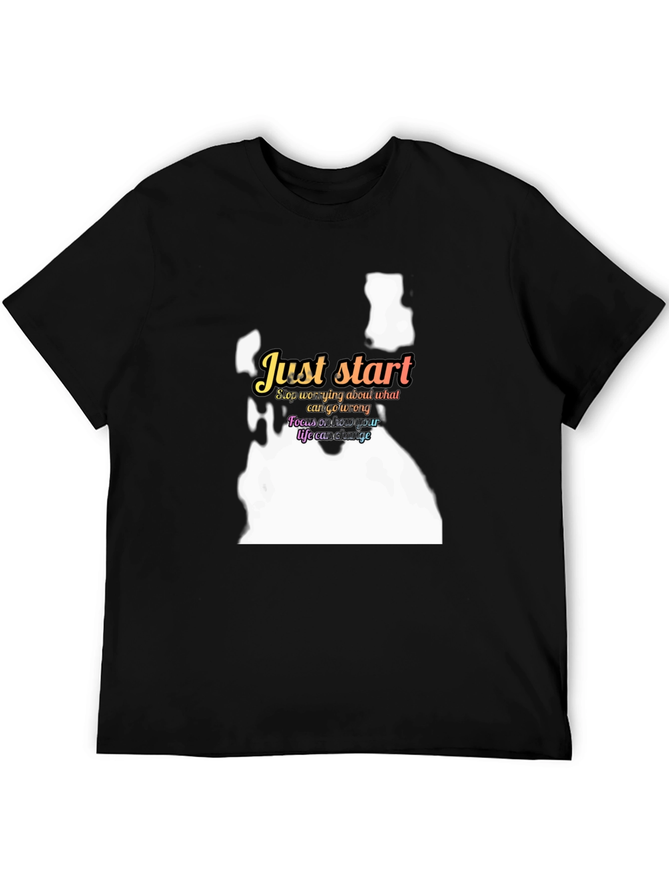Black Just Start Motivational Black T-Shirt view 5