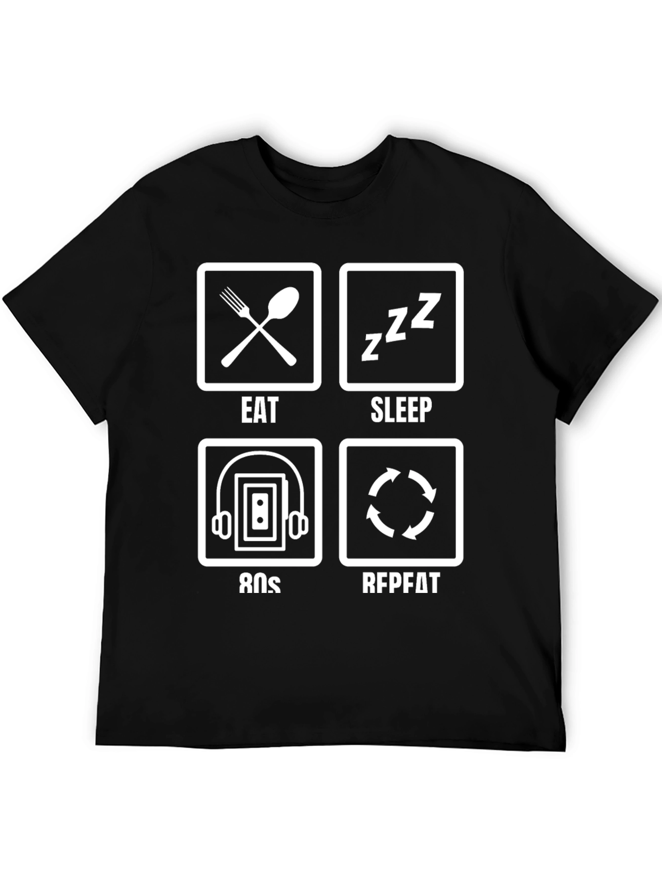 Black Eat Sleep 80s Repeat Funny Graphic T-Shirt view 5
