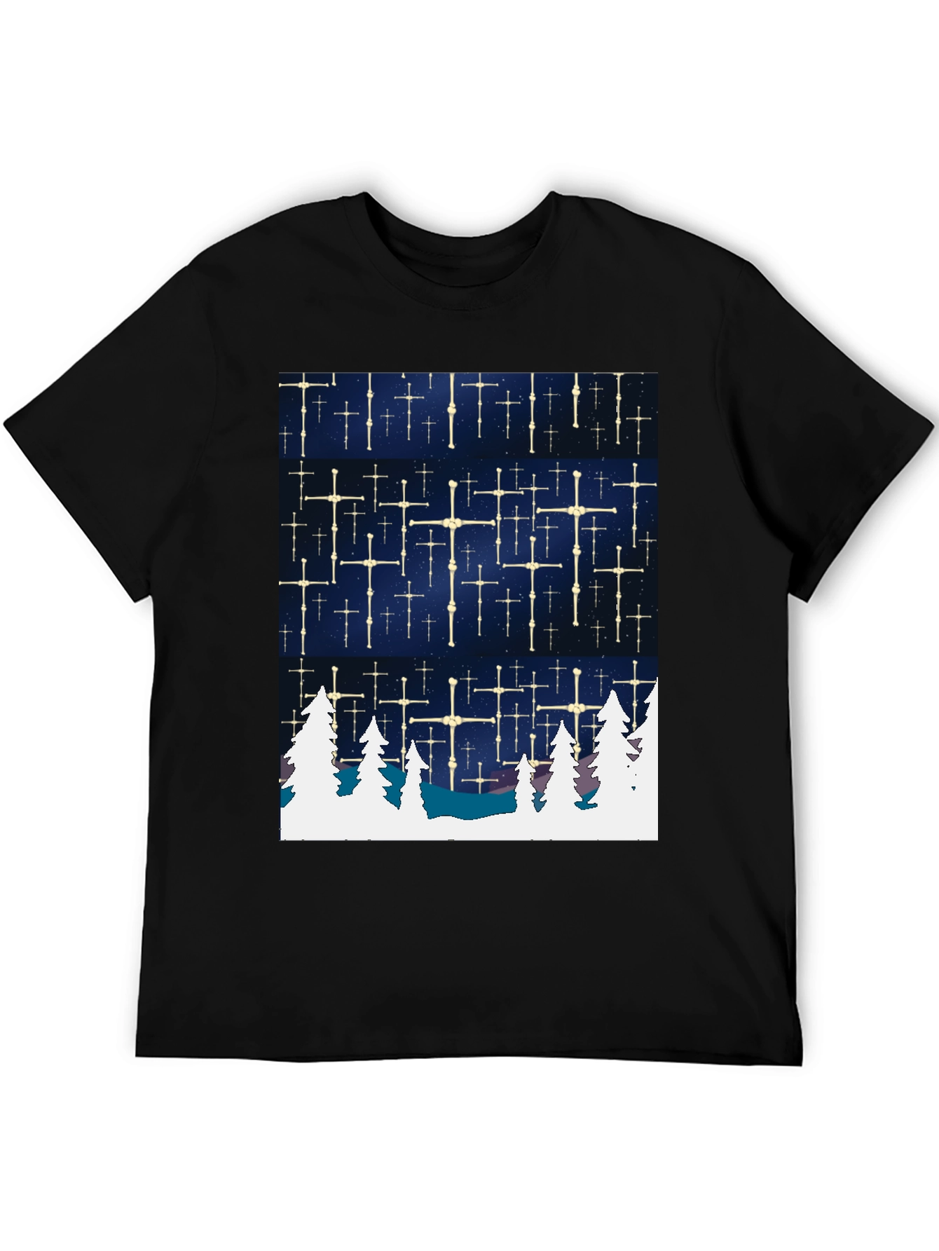 Black Winter Stars Tee - Unique Graphic T-Shirt view 5