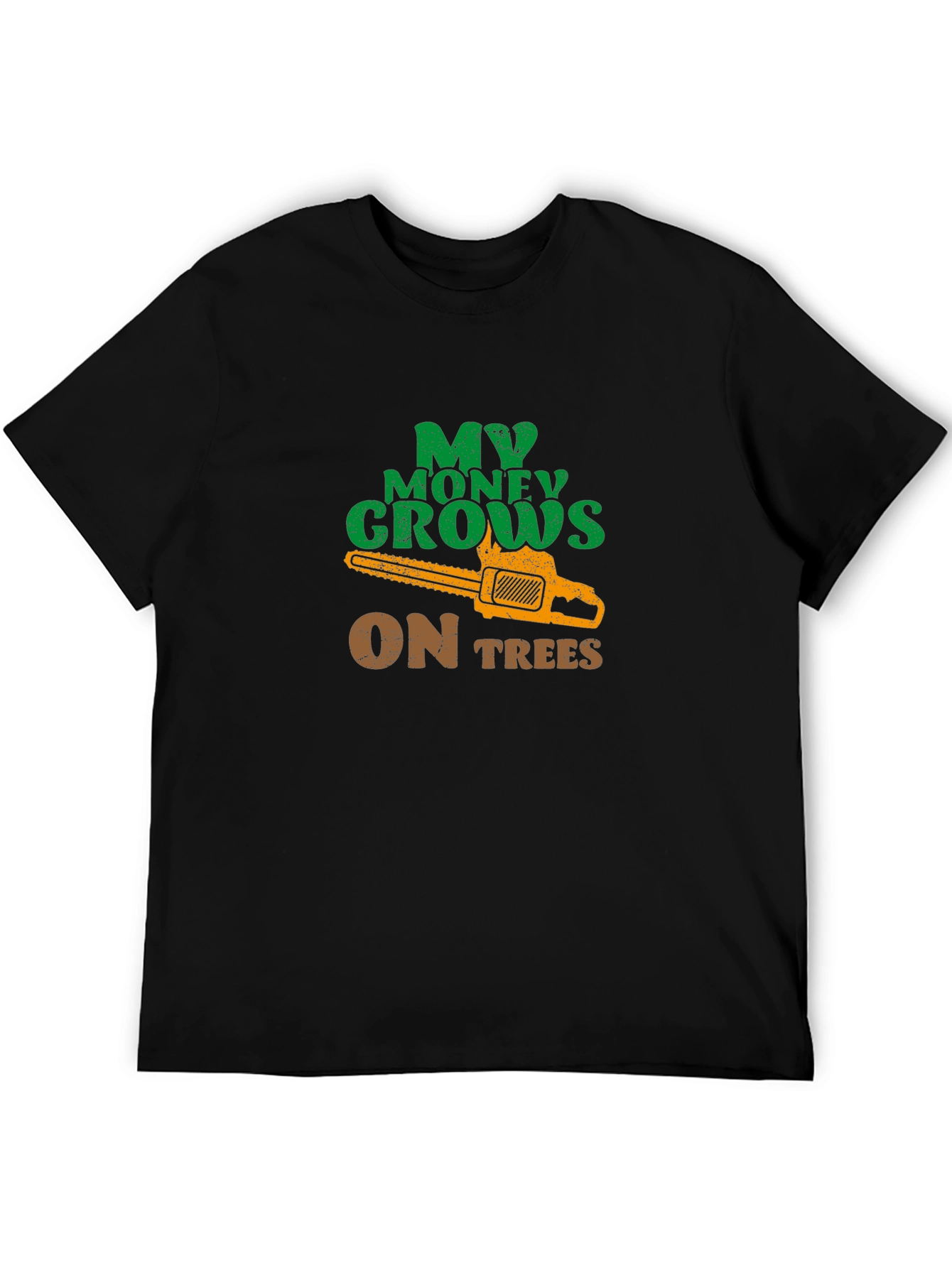 Black My Money Grows on Trees Chainsaw T-Shirt view 5
