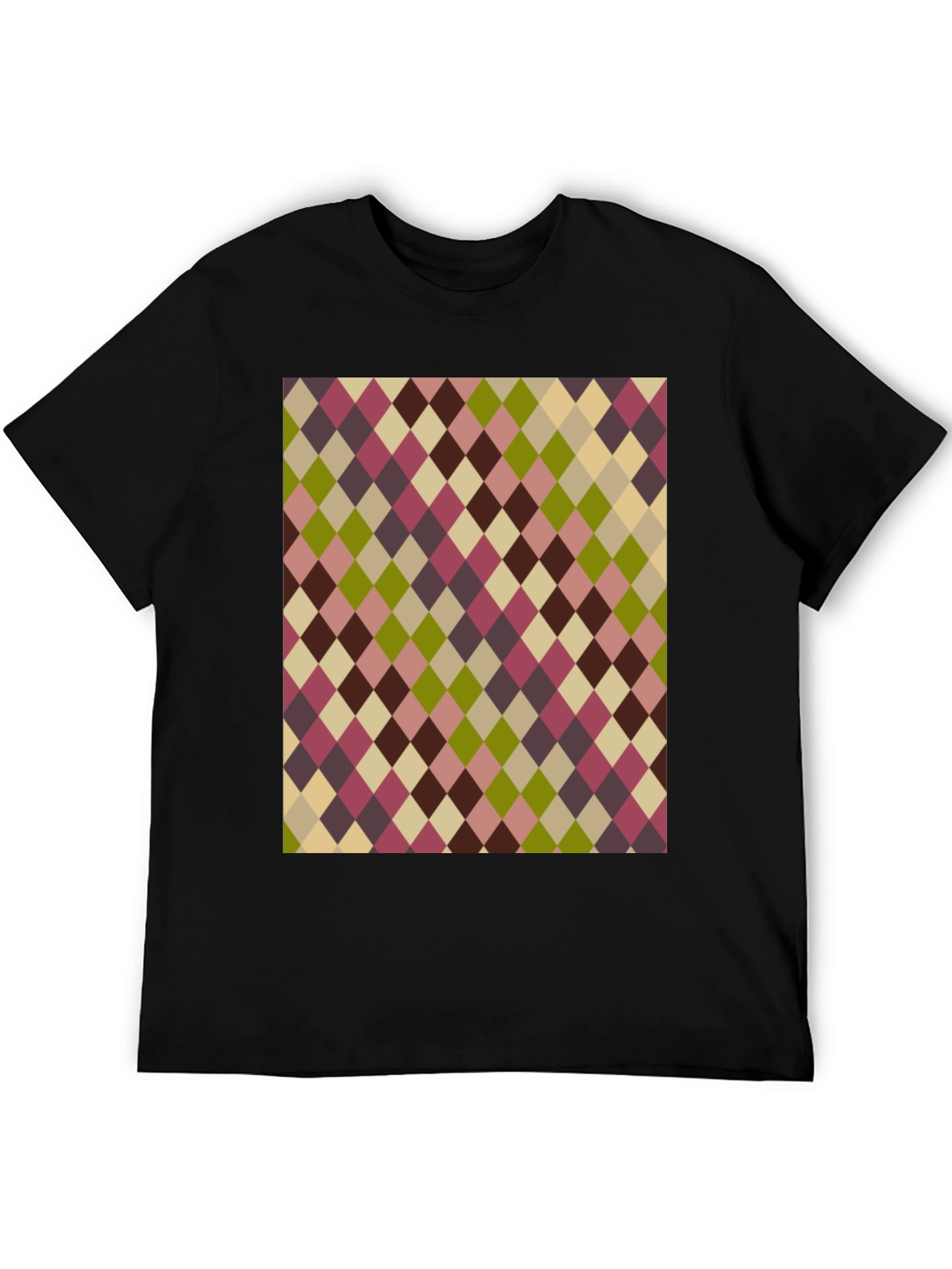 Black Retro Argyle Pattern Black T-Shirt view 5