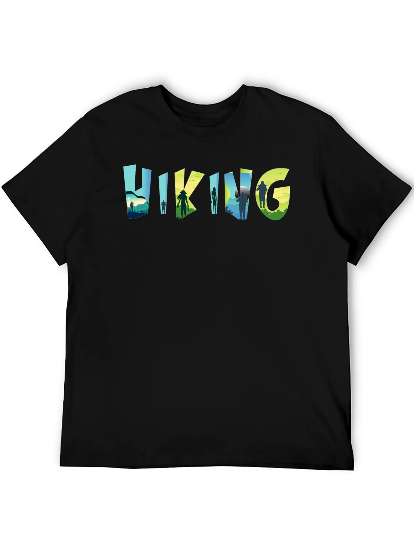 Black Hiking Adventure Tee - Nature Silhouette Design view 5