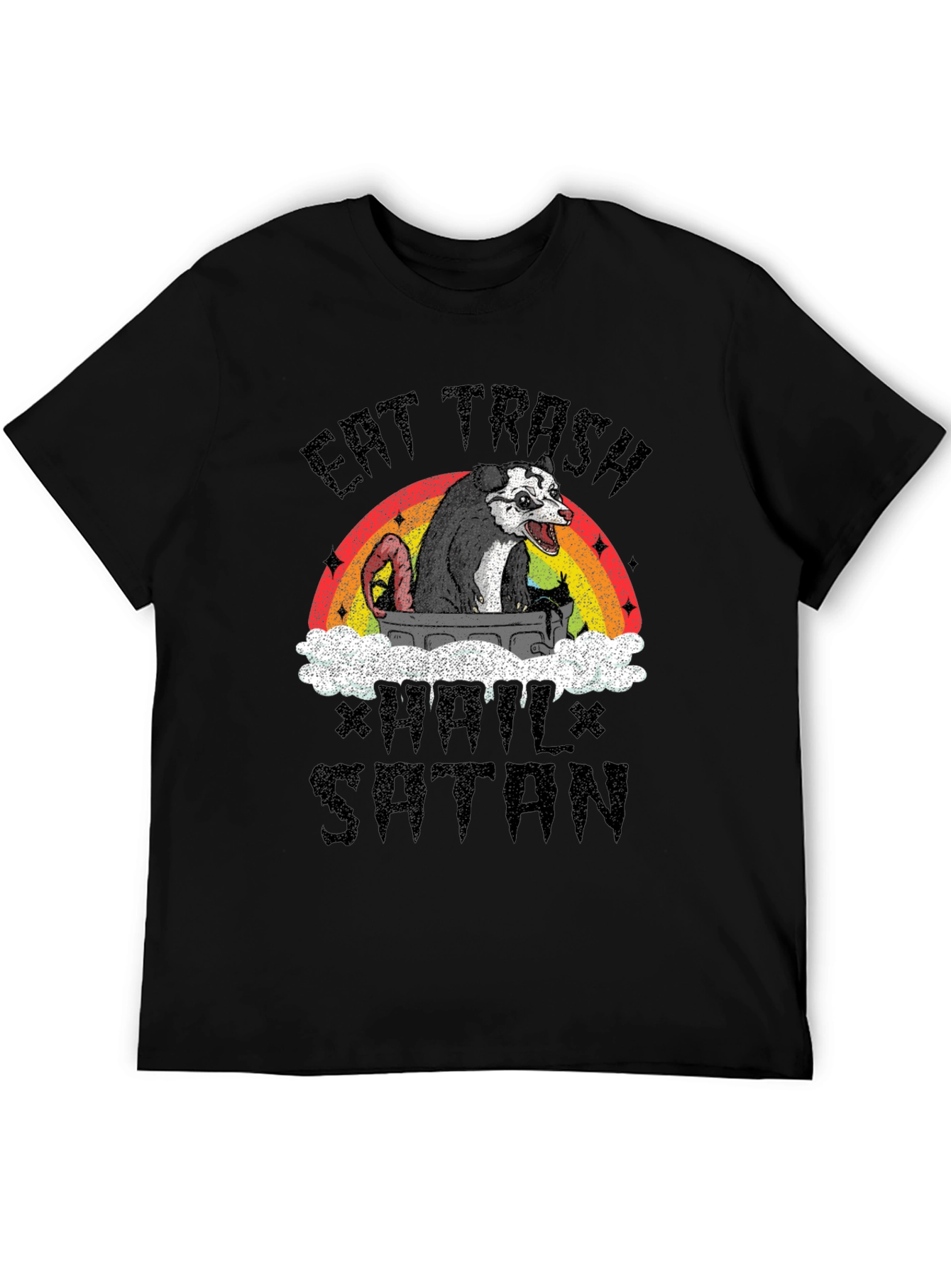 Black Eat Trash Hail Satan Opossum T-Shirt view 5