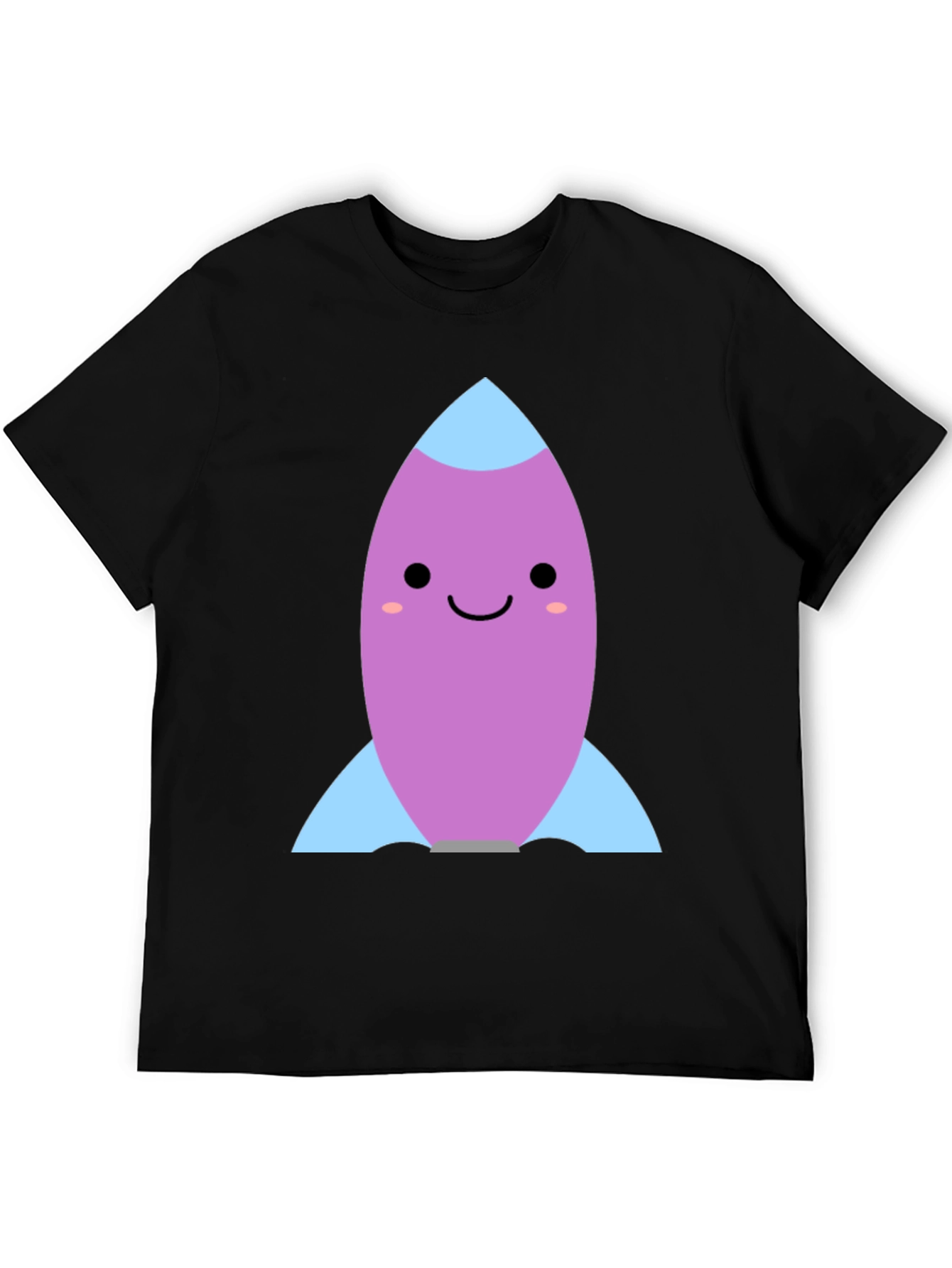 Black Cute Cartoon Rocket Graphic Tee - Black view 5