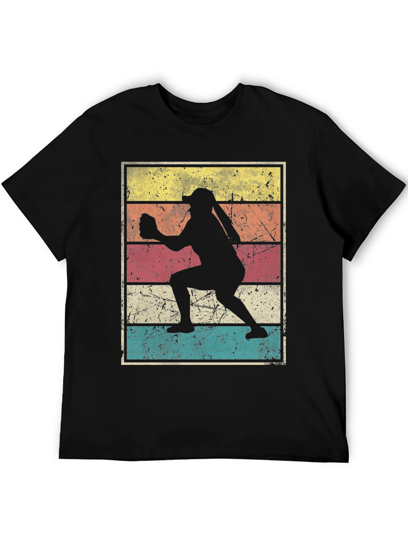 Black Vintage Softball Player T-Shirt view 5