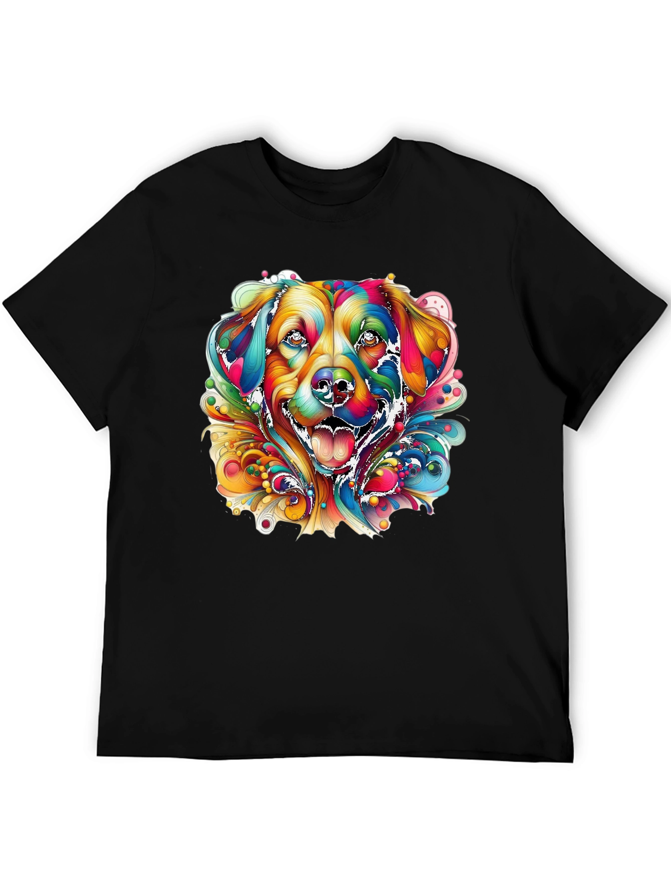 Black Colorful Dog Graphic Black T-Shirt view 5