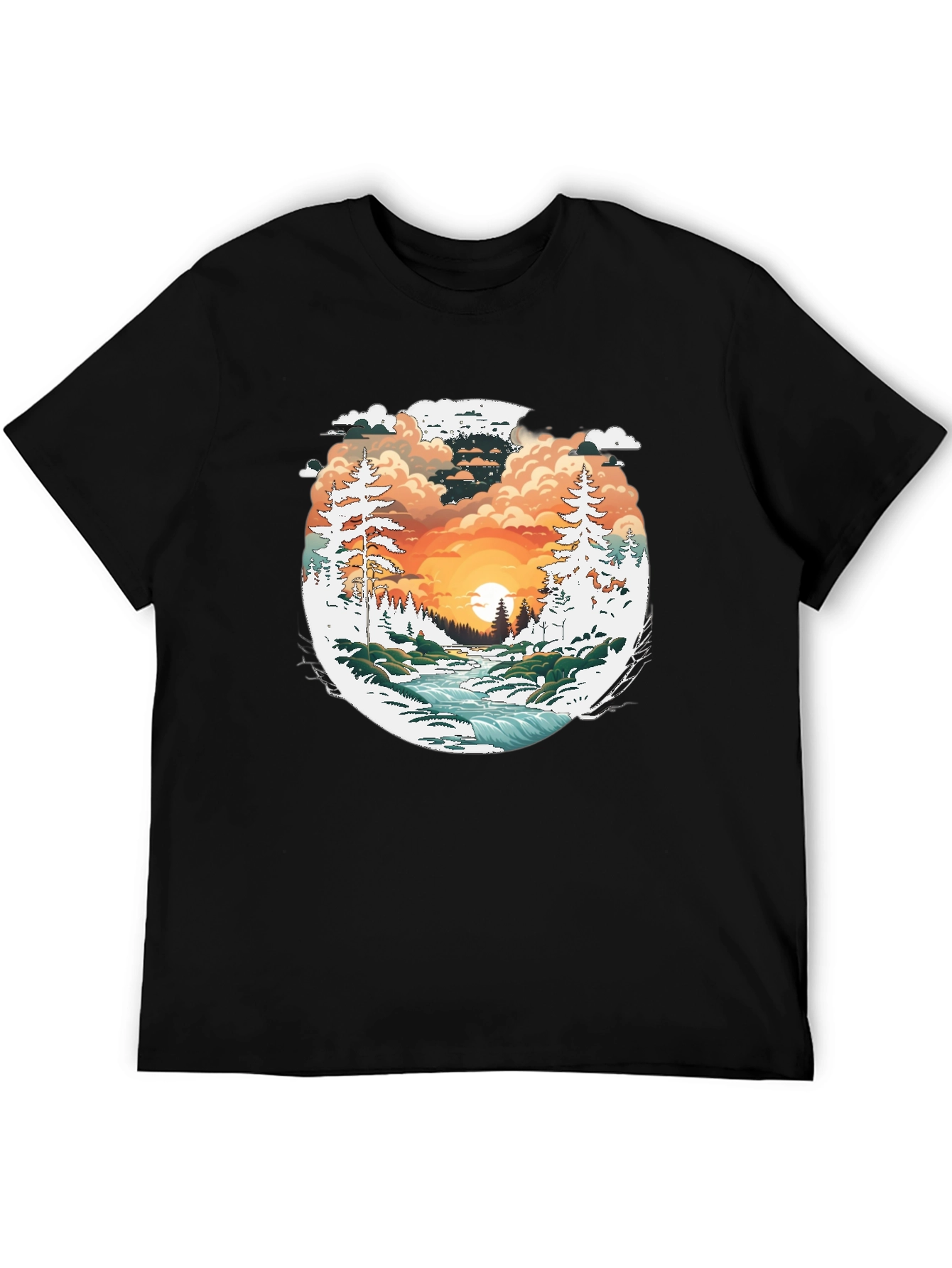 Black Nature Scene Graphic Black T-Shirt view 5