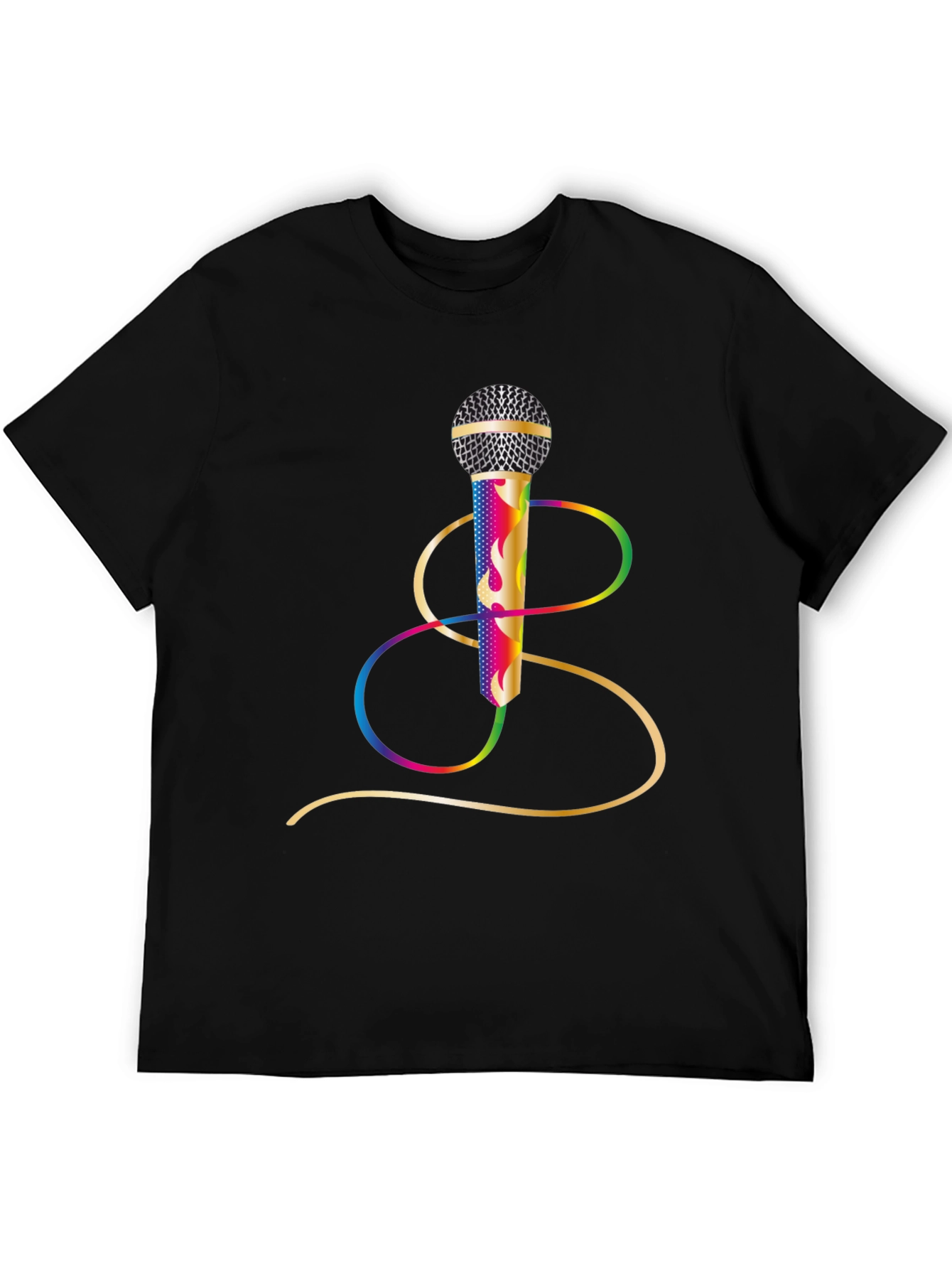Black Vibrant Microphone Graphic Tee - Black Cotton Blend view 5