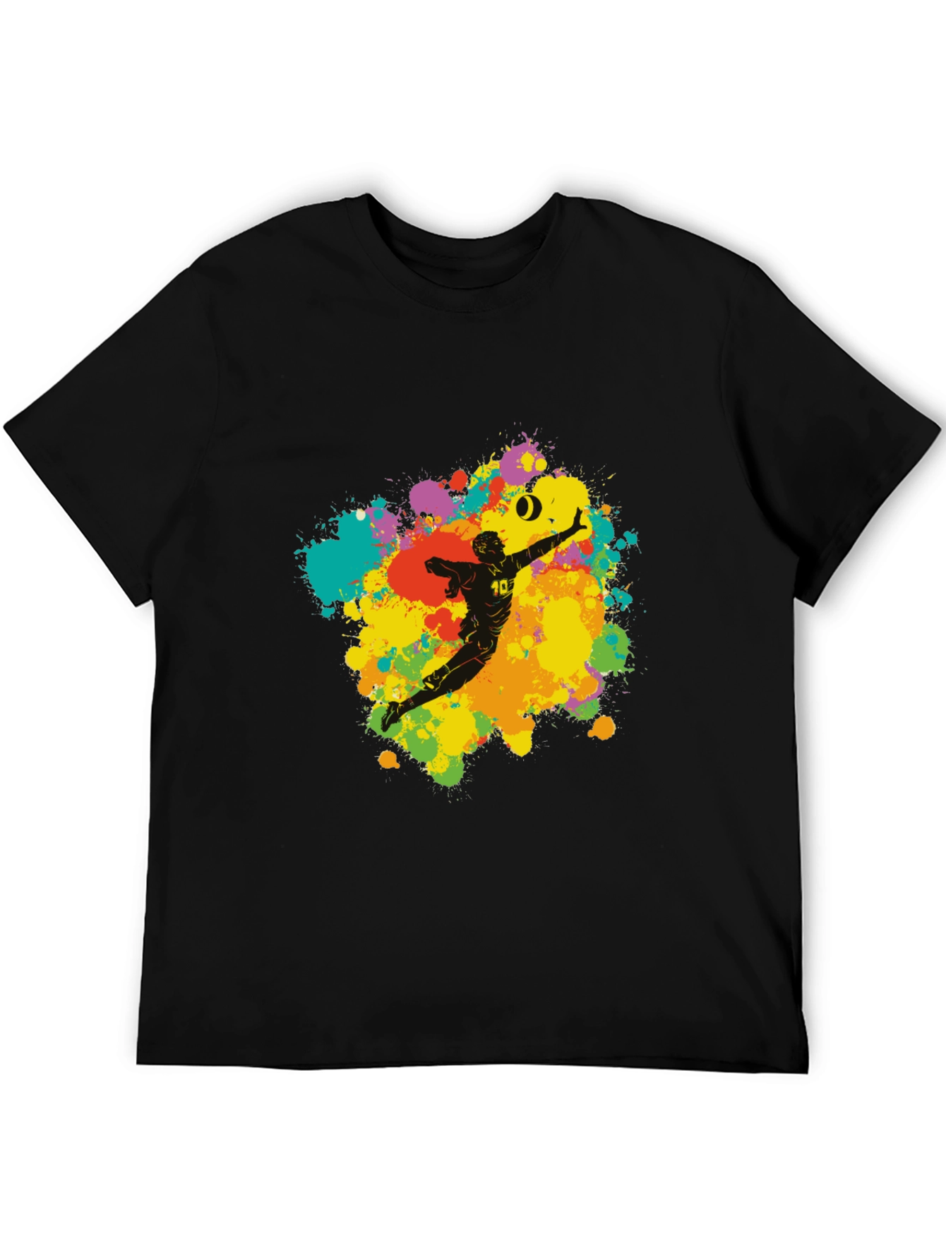 Black Volleyball Player Art T-Shirt - Colorful Splash Design view 5