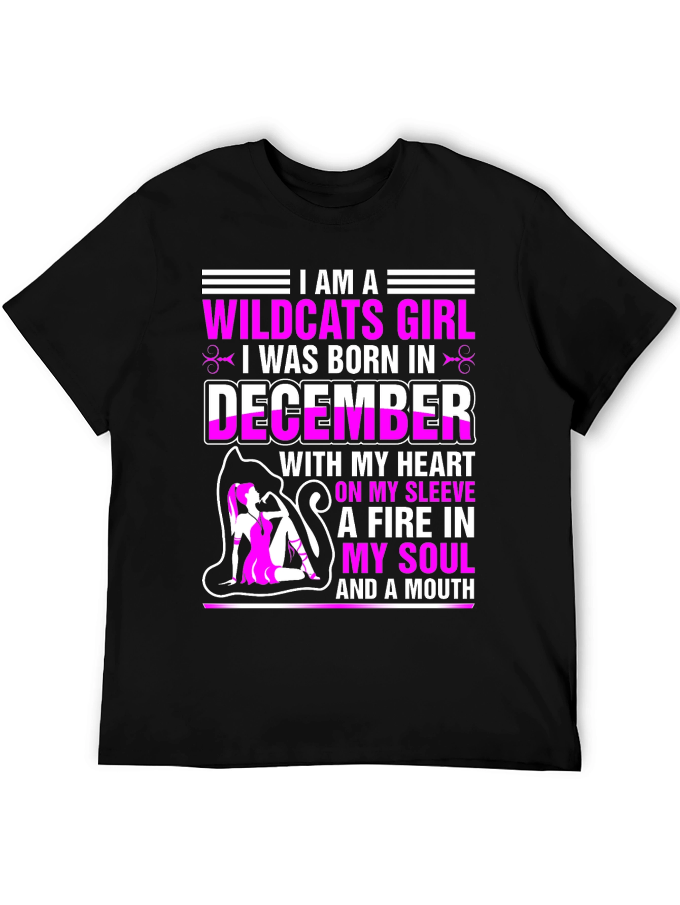 Black Wildcats Girl December Birthday T-Shirt view 5