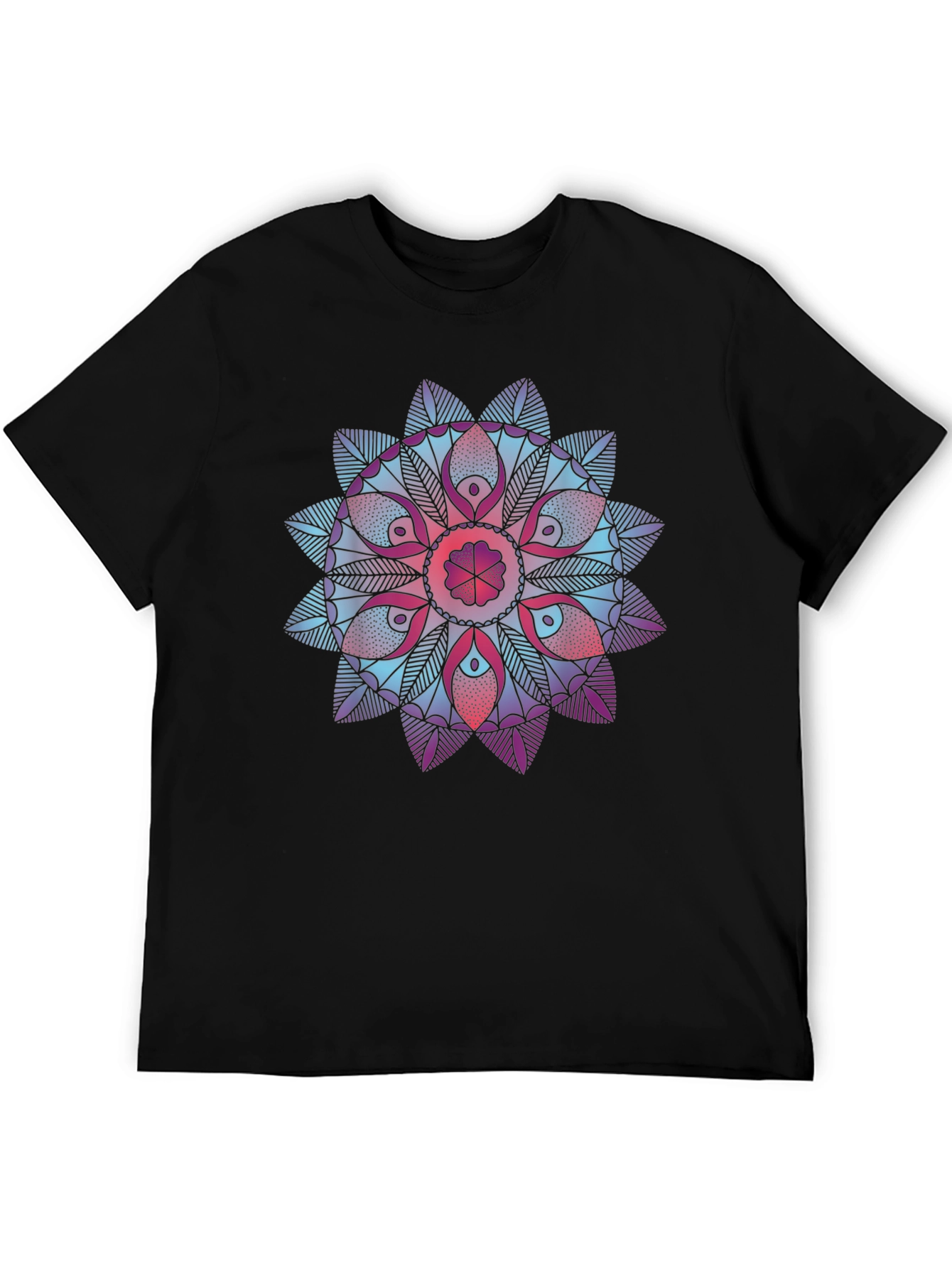 Black Geometric Mandala Print Black T-Shirt view 5