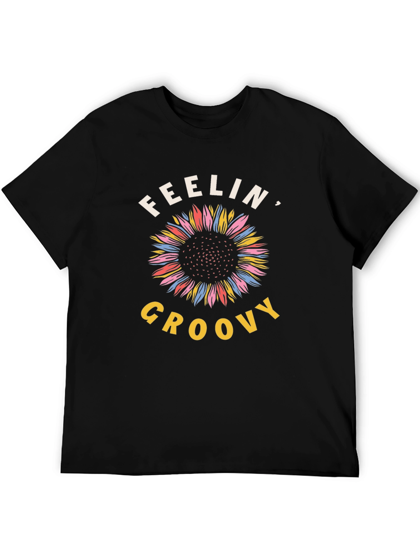 Black Feelin' Groovy Sunflower Graphic Tee - Black Cotton T-Shirt view 5