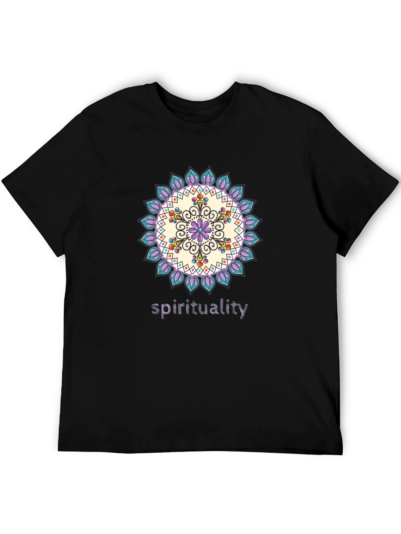 Black Spiritual Mandala Design Black T-Shirt view 5