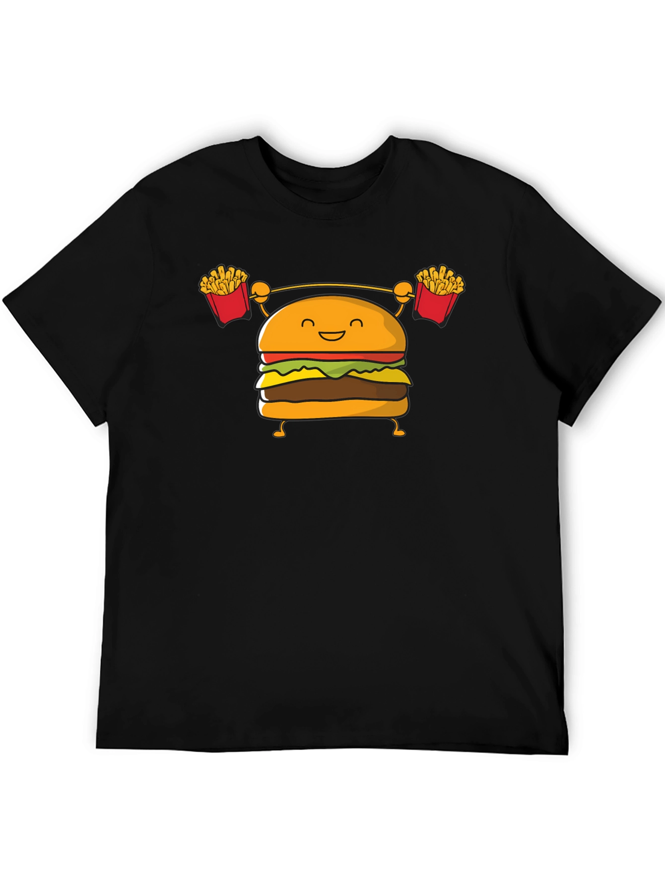 Black Burger Lifting Weights Funny Graphic T-Shirt view 5